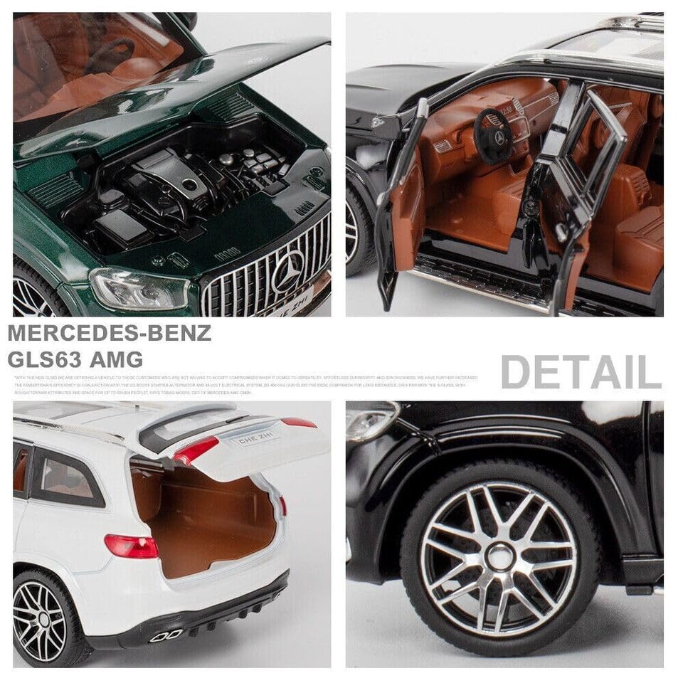 Image of 1 /24 Benz GLS63 AMG Model Car,Zinc Alloy Diecast Toy Car Pull Back with Light and Sound Toy Vehicle Door Can Be Opened (White)