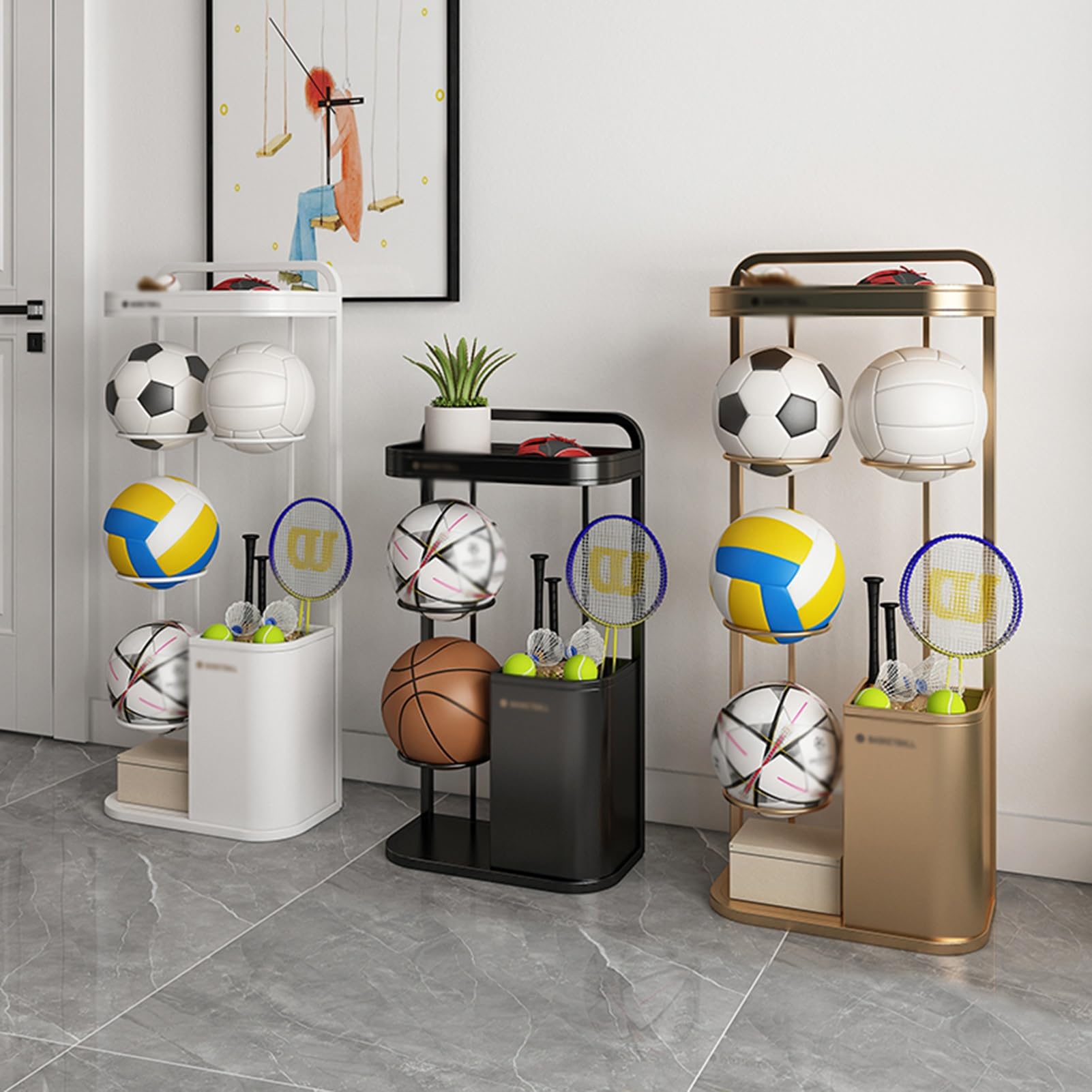 Rastrelliera For Racchette Da Tennis, Espositore For Attrezzature Sportive, Rastrelliera For Racchette E Palline Con Scomparto Superiore, For Racchetta da badminton, racchetta da tennis, basket