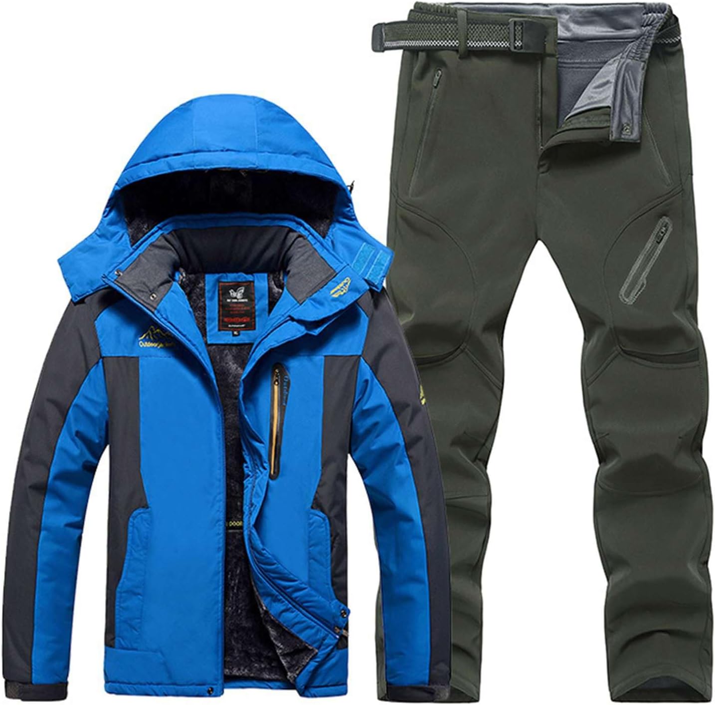 Men’s Ski Jacket and Pants Set Waterproof Fleece Lined Snowsuit Windproof Winter Snowboard Outfit Fleece Lined Set