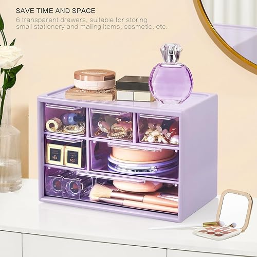 Miniatura 4 de Organizador de almacenamiento de escritorio con 6 mini cajones, gabinete apilable de escritorio para manualidades, caja de almacenamiento