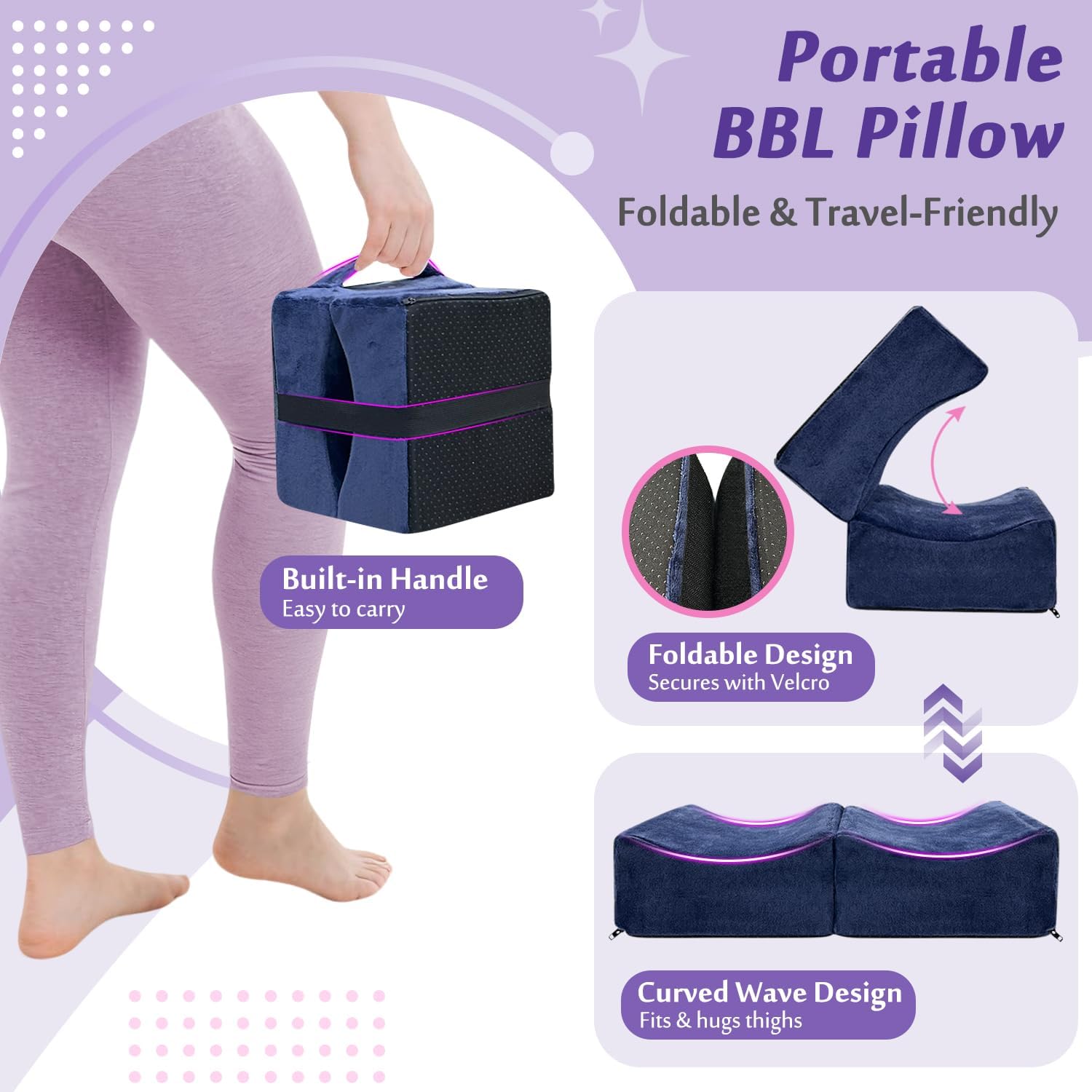 AOSSA BBL Pillow After Surgery, Brazilian Butt Lift Recovery Kit, Booty & Back Support Cushion, Foam Butt Pillows for Sitting Driving, Travel Lifting Seat Cushions, Post Surgery Wedge Pillows (Blue)