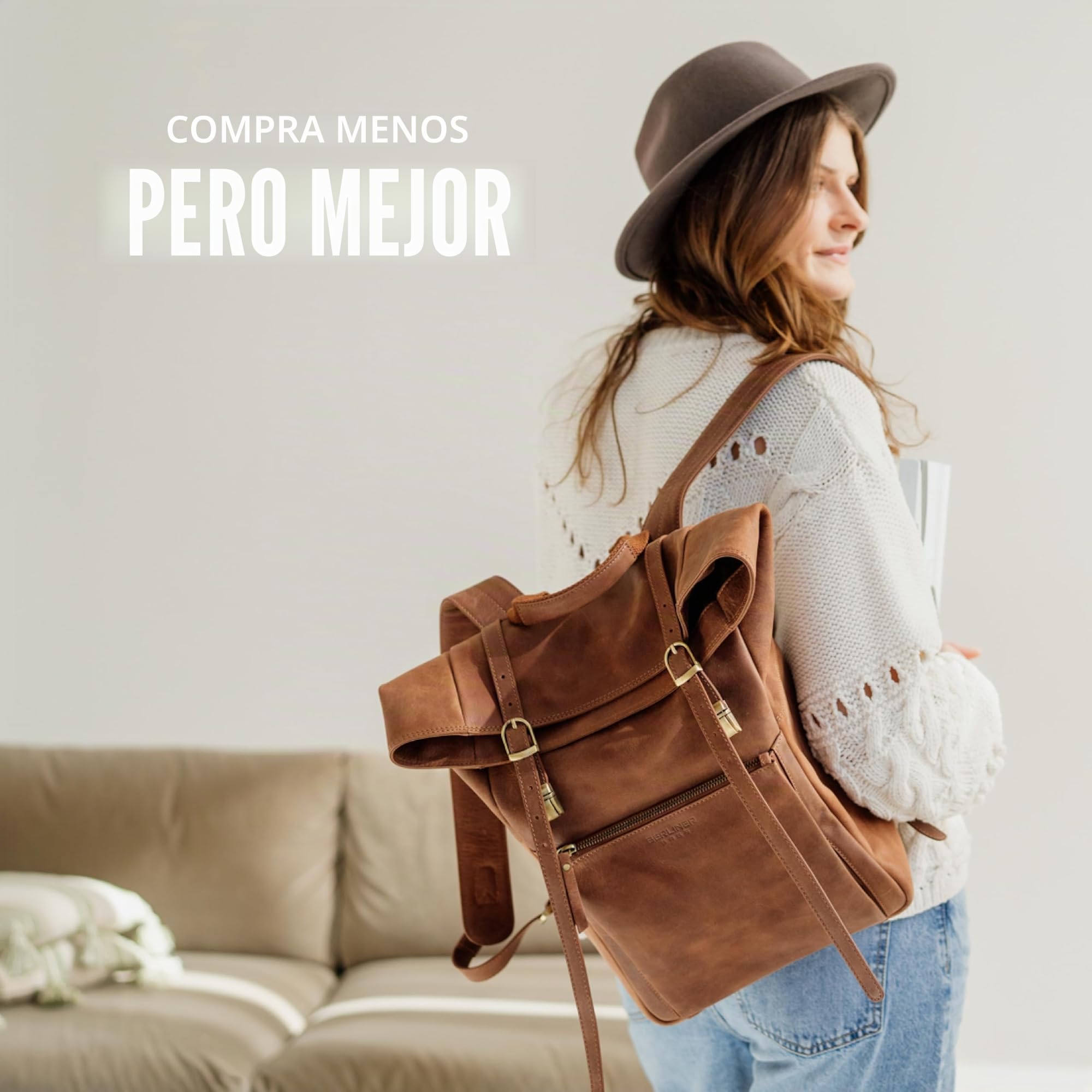 Berliner Bags Mochila de Piel Lille, Mochila Rolltop Impermeable con Compartimento para Portátil de 15”, para Hombre y Mujer - Marrón