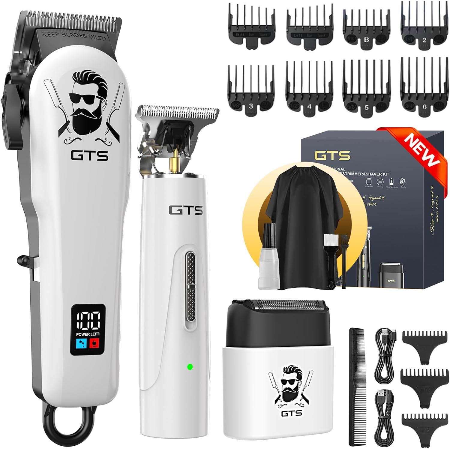 Hair Clippers for Men Professional Cordless Haircut Kit with Beard Trimmer Set, with IPX7 Electric Shavers, LED Display Rechargeable Barber Clippers for Home Use Gifts White