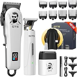 Hair Clippers for Men Professional Cordless Haircut Kit with Beard Trimmer Set, with IPX7 Electric Shavers, LED Display Rechargeable Barber Clippers for Home Use Gifts White