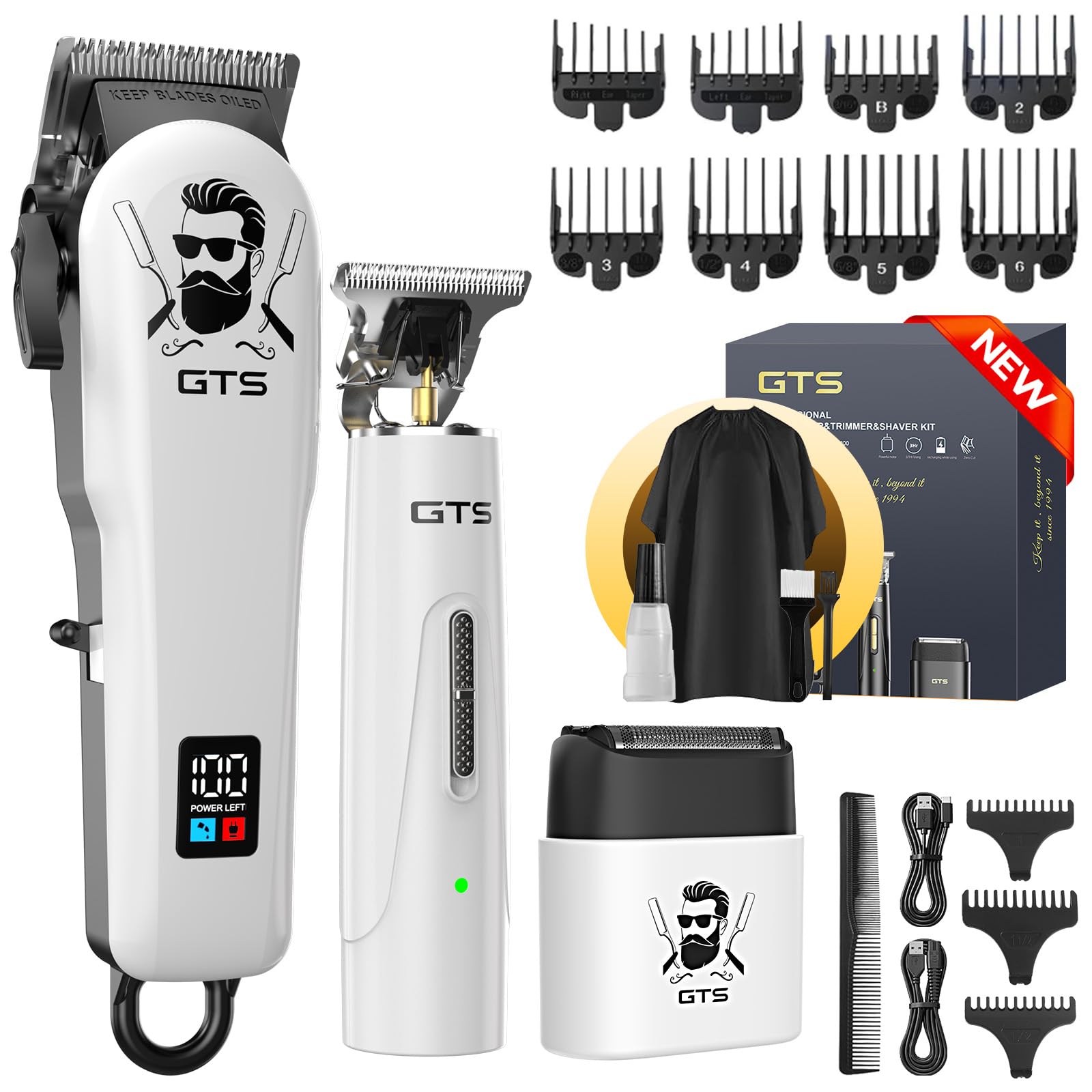 Hair Clippers for Men Professional Cordless Haircut Kit with Beard Trimmer Set, with IPX7 Electric Shavers, LED Display Rechargeable Barber Clippers for Home Use Gifts White - 1