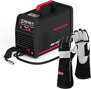 YESWELDER MIG-165DS PRO MIG Welder, Flux Core MIG/Gas MIG/Lift TIG/Stick 4 in 1 Multi-process Welding Machine & 16 Inches,932℉,Leather Forge MIG Welding Gloves