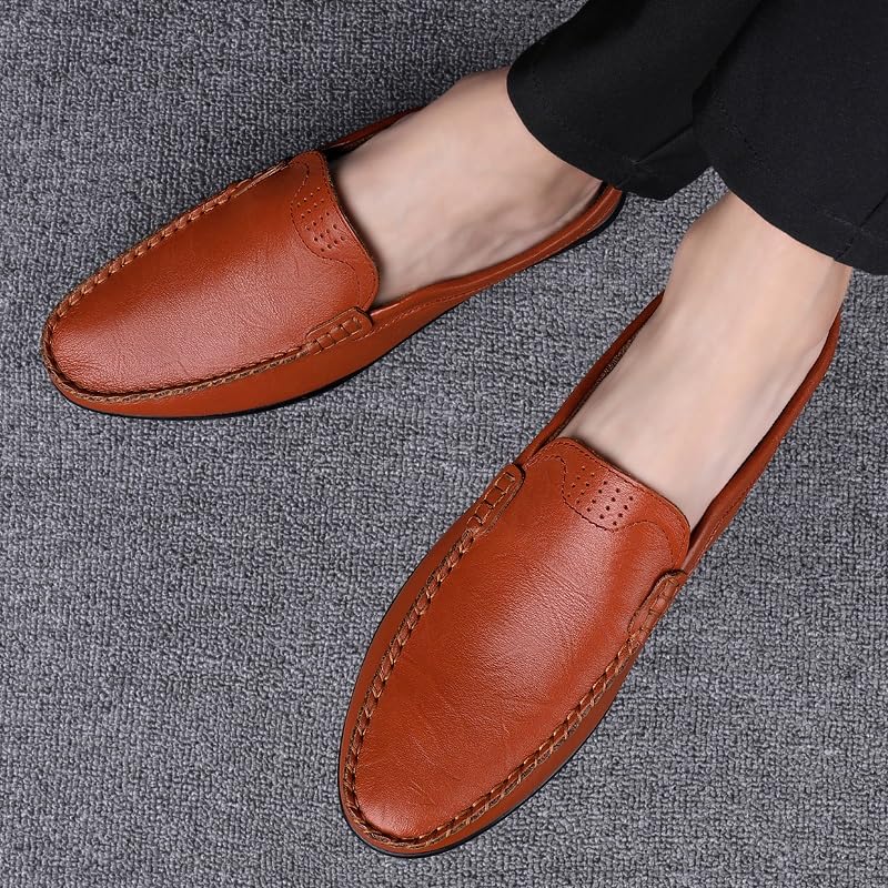Men's Loafers Shoes Solid Color Round Toe PU Leather Half Loafers Shoes Flexible Slip Resistant Lightweight Prom Slip-on4