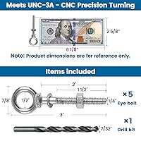 Vista 2 de Muzata Paquete de 5 pernos de ojo de 1/4" x 2" Pernos de ojo de acero inoxidable T316 con tuercas y arandelas roscados Anillo de elevación de hombro