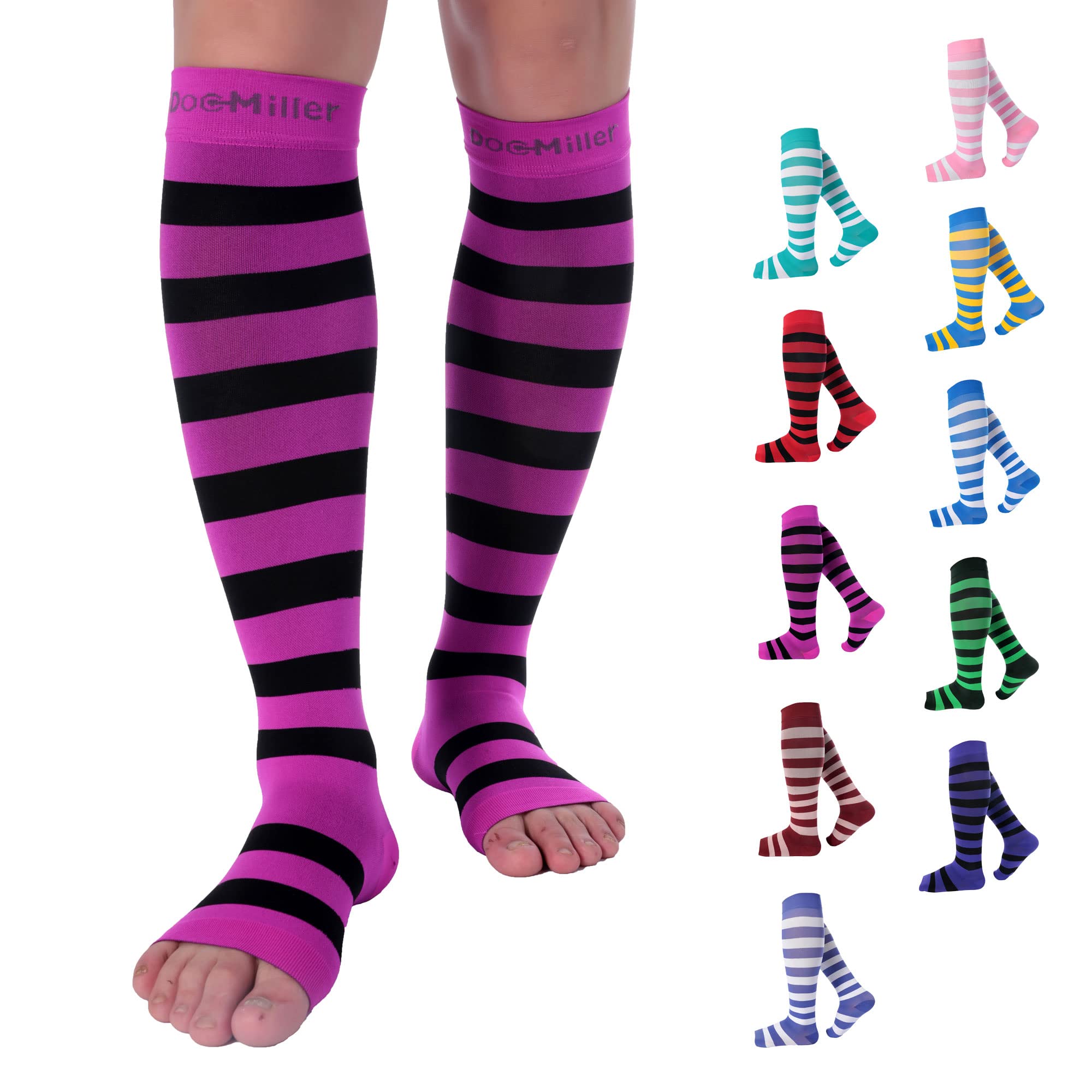 Doc Miller Open Toe Compression Socks for Women and Men 15-20mmHg, Shin Splints, Varicose Veins - 1 Pair