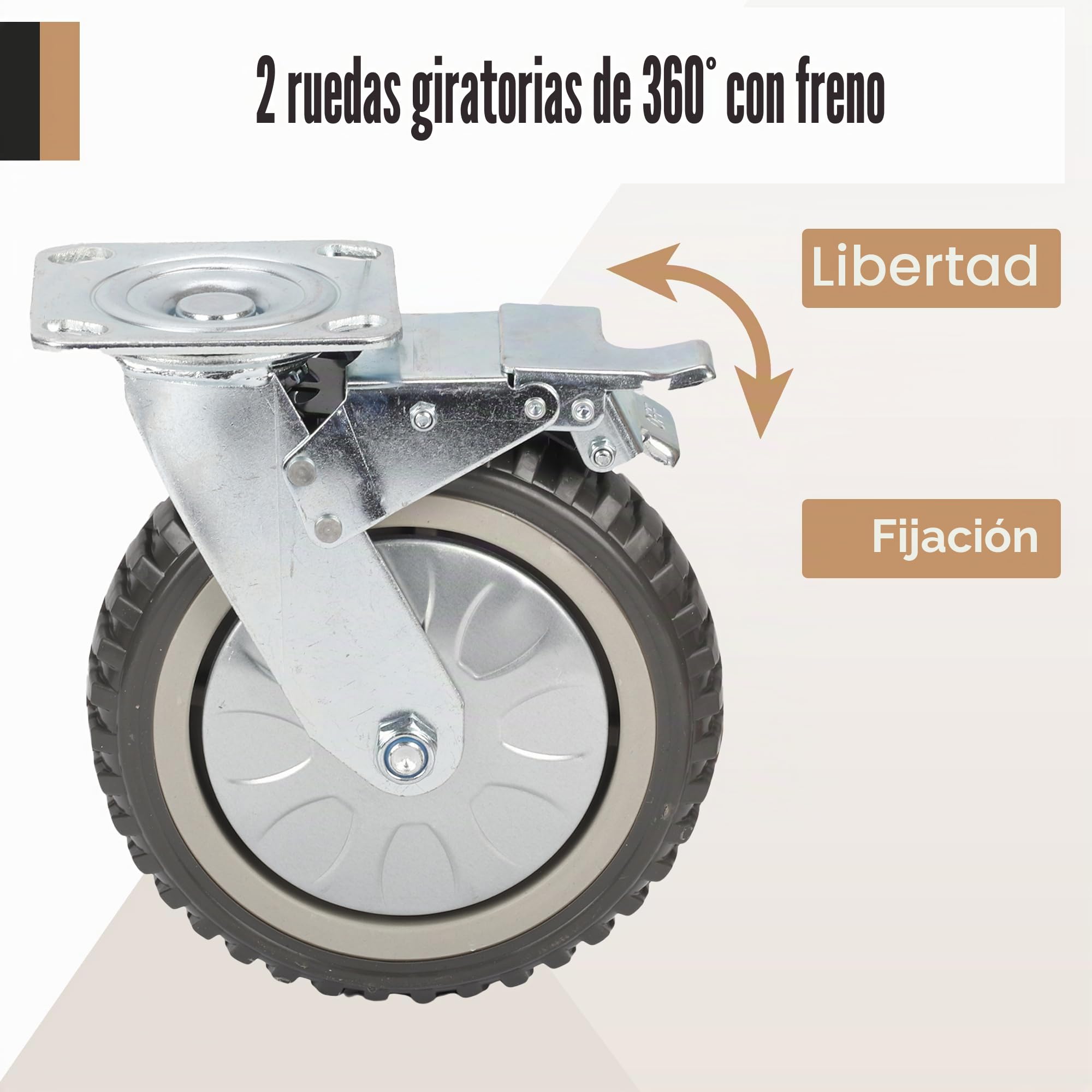 uyoyous 4 ruedas de carga pesada de 200 mm con freno, giratorias 360°, ruedas de transporte con rosca, ruedas de carga pesada, capacidad de carga de 1000 kg (2 ruedas giratorias, 2 ruedas de freno)