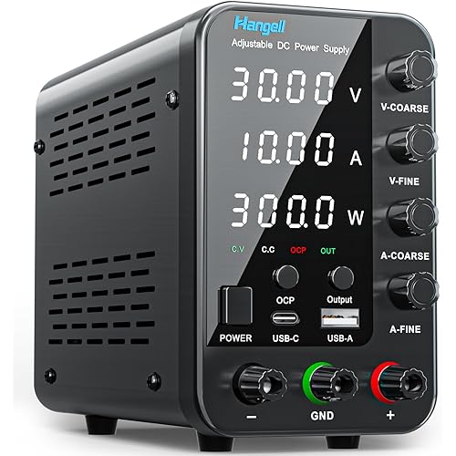 DC Power Supply Variable, 30V 10A Bench Power Supply with Encoder Coarse & Fine Adjustments Knob, Adjustable Switching Regulated lab Power Supplies with 5V 3.6A USB & Type-C Quick-Charge