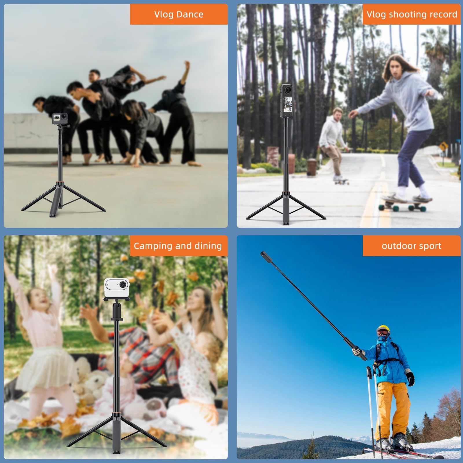 Perche à Selfie Trépied 2-en-1 Extensible 200 Cm - Léger, Pour Vlog, Voyage, Compatible GoPro, DJI