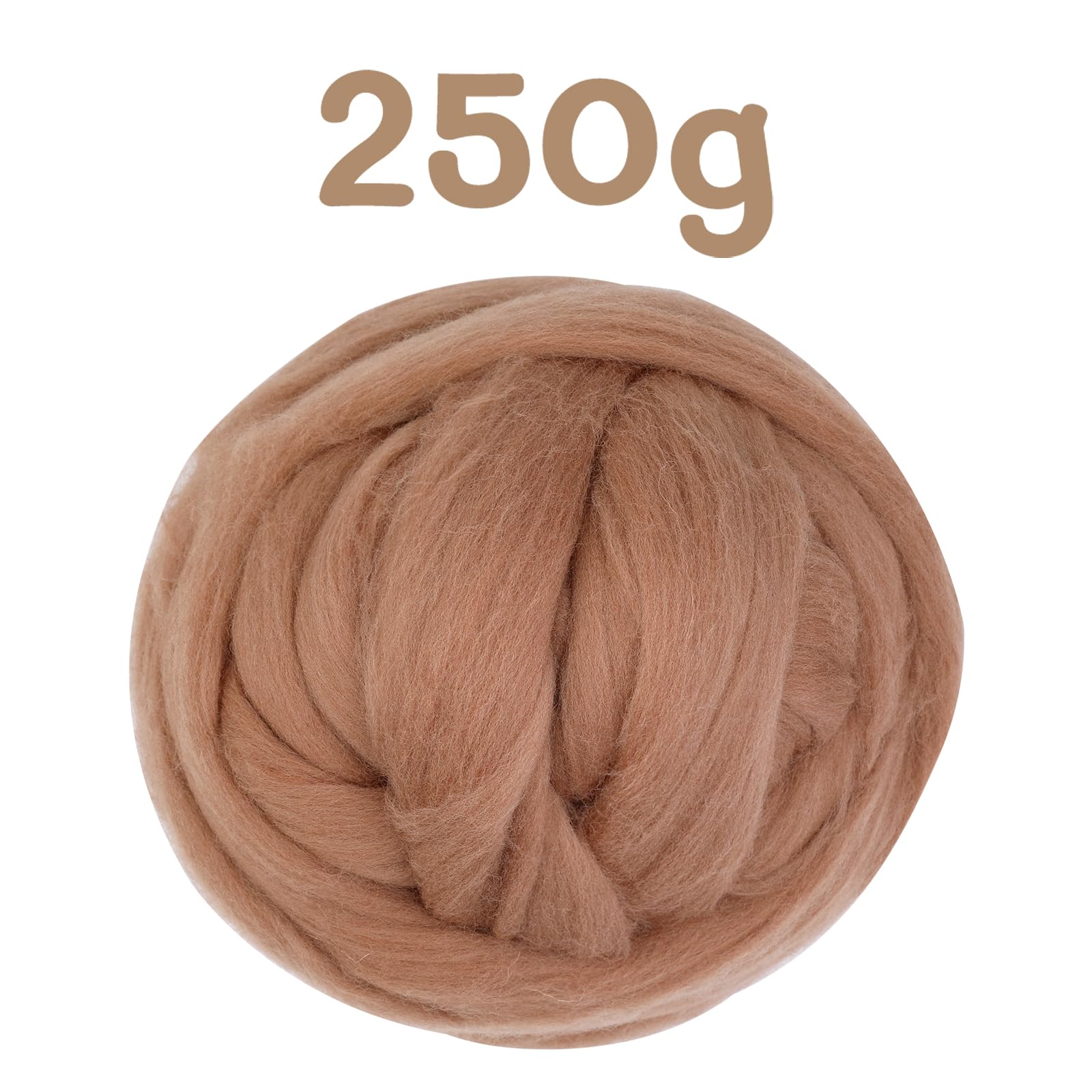 Wełniane rowingi luzem – 250 g, gruba przędza wełniana, do filcowania igłowanego, miękka wełna filcowa, do ręcznego wirowania, filcowania, mieszania, tkania i rękodzieła, kawowy brąz