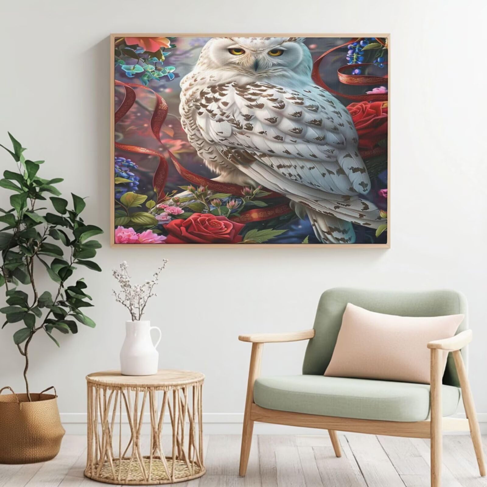 Kit per pittura con numeri per adulti, gufo, pittura con numeri per principianti, pittura acrilica con 6 pennelli, pittura ad olio per decorazione da parete (95 x 70 cm, senza cornice) MK135
