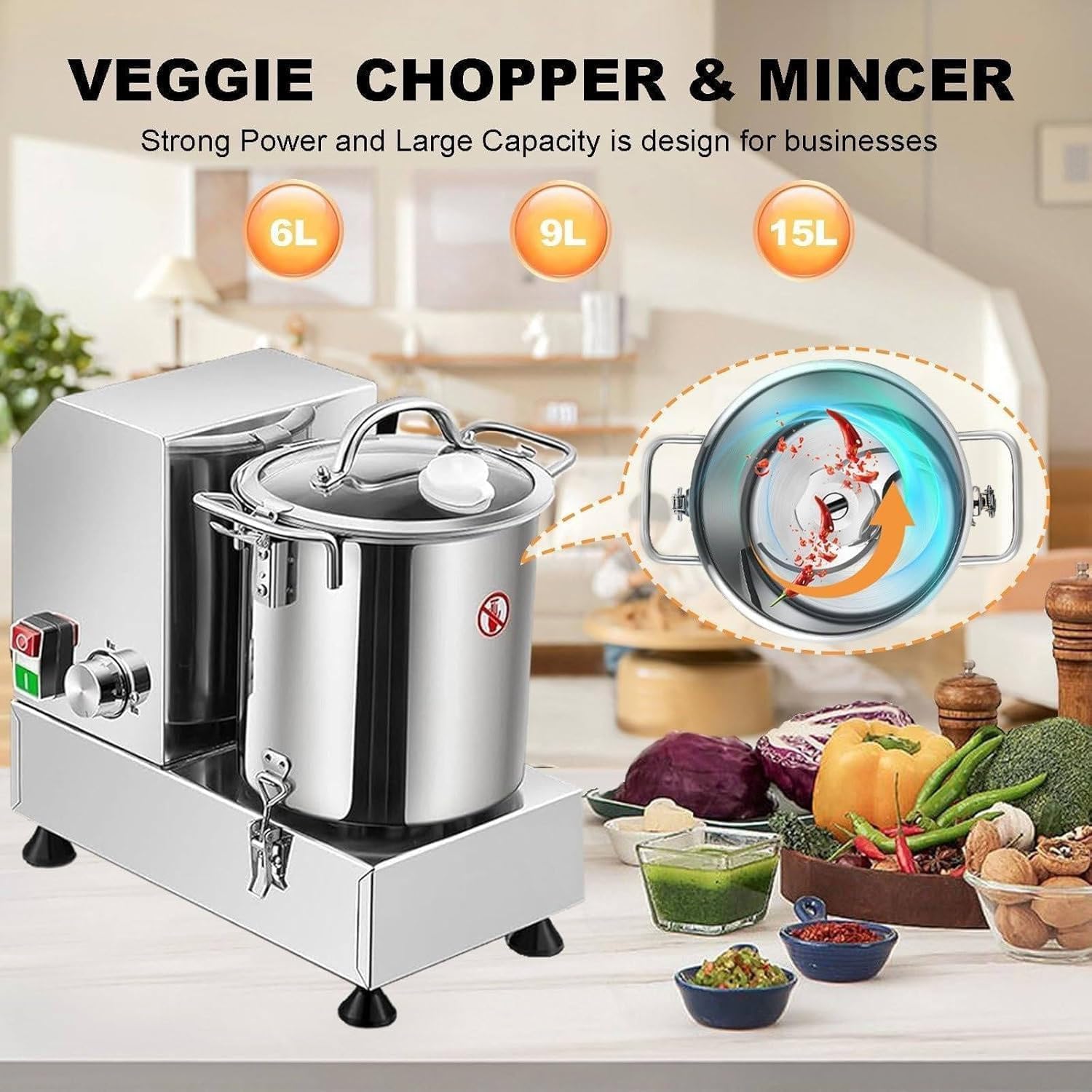 Robot da cucina commerciale ad alta potenza 1800W per tritatura di verdure e macinazione di carne efficienti, lame in acciaio inossidabile resistenti, strumento da cucina versatile per la preparazione