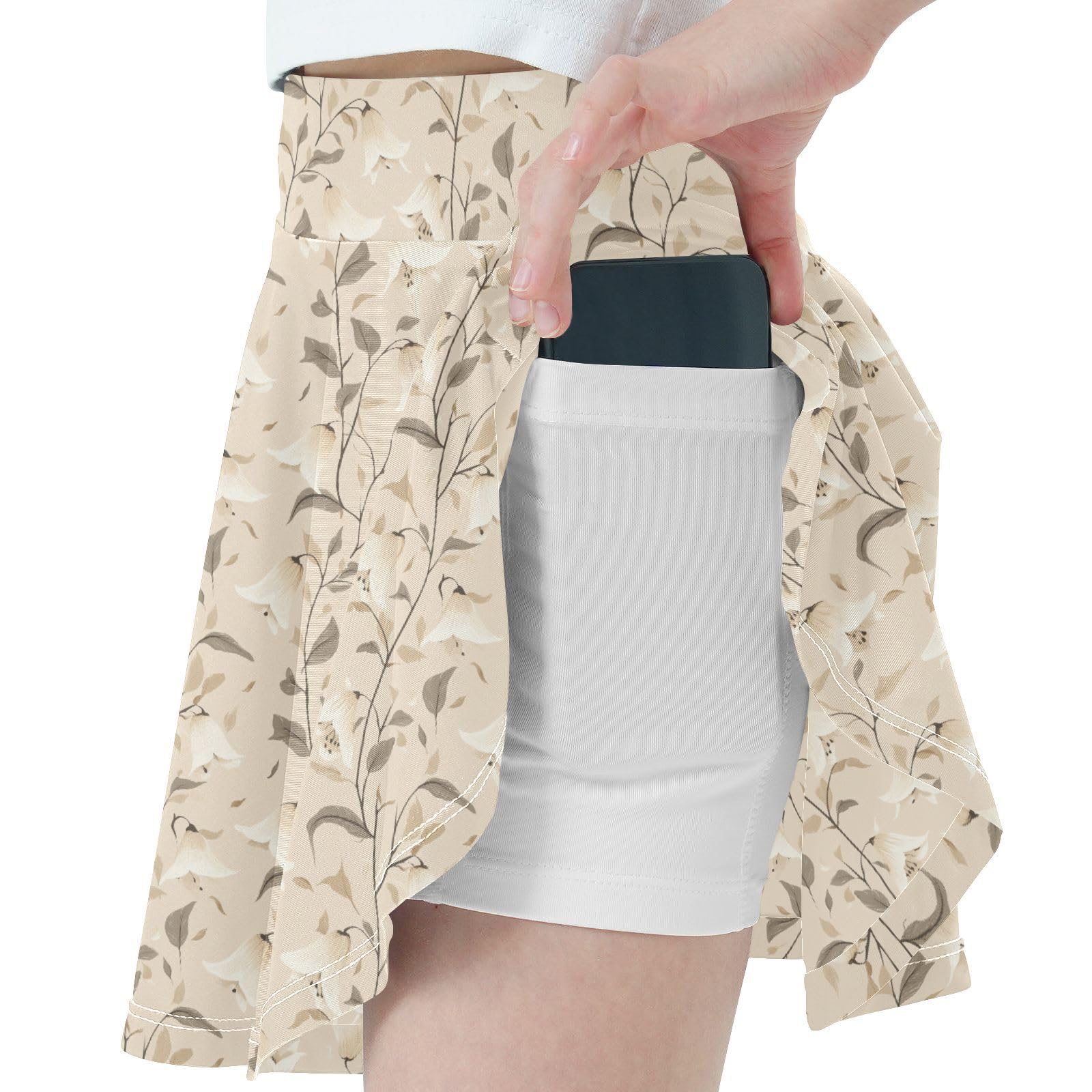 Bellflower Beige Flowy Girls Tennis Skirt with Built in Shorts Youth Cheer Skirt Girl Golf SkirtWith Pockets
