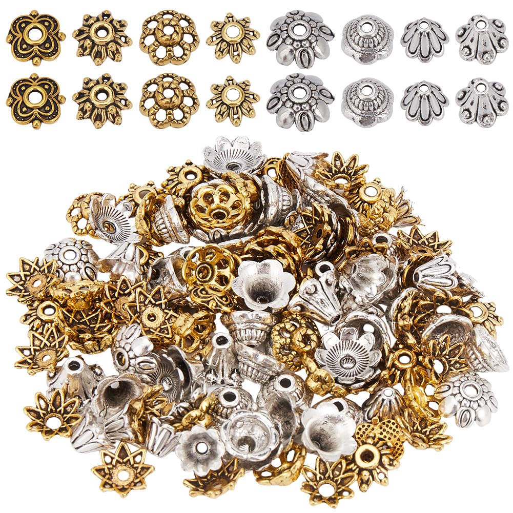 SOFPLATE 1 Box 240Pcs Spacer Bead caps Bulk Bead End Caps Silver Alloy Tibetan Style Flower Textured Stoppers Small End caps for Jewellery Making Necklaces Bracelets Earrings Supplies DIY Craft