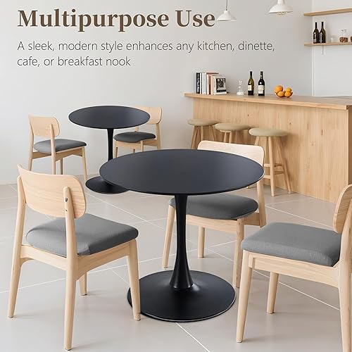 Miniatura 6 de Mesa de comedor redonda de 31.5 pulgadas, mesa de tulipanes de mediados de siglo con base de pedestal de metal, mesa de ocio moderna para espacios