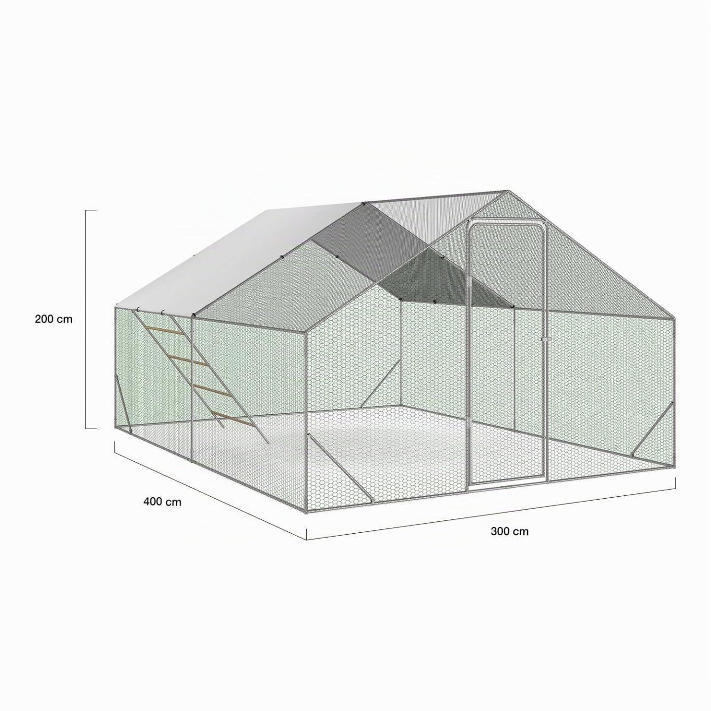 IDMarket – Recinto gallinero 12 m² 4x3 M con percha grande 4 niveles de madera, acero galvanizado
