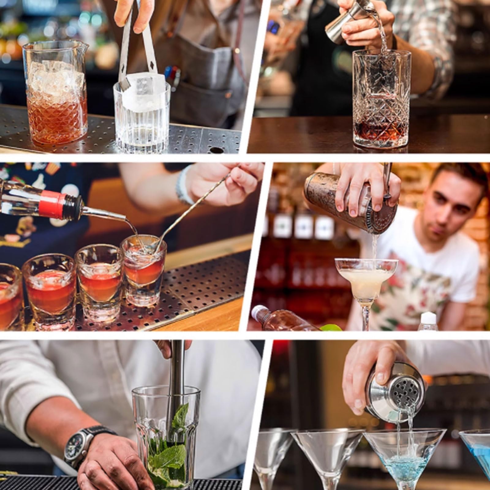 Kit de Barman 24 pièces en Acier Inoxydable, Ensemble d'ustensiles de Bar et de Shaker à Cocktails for Barman(Silver)