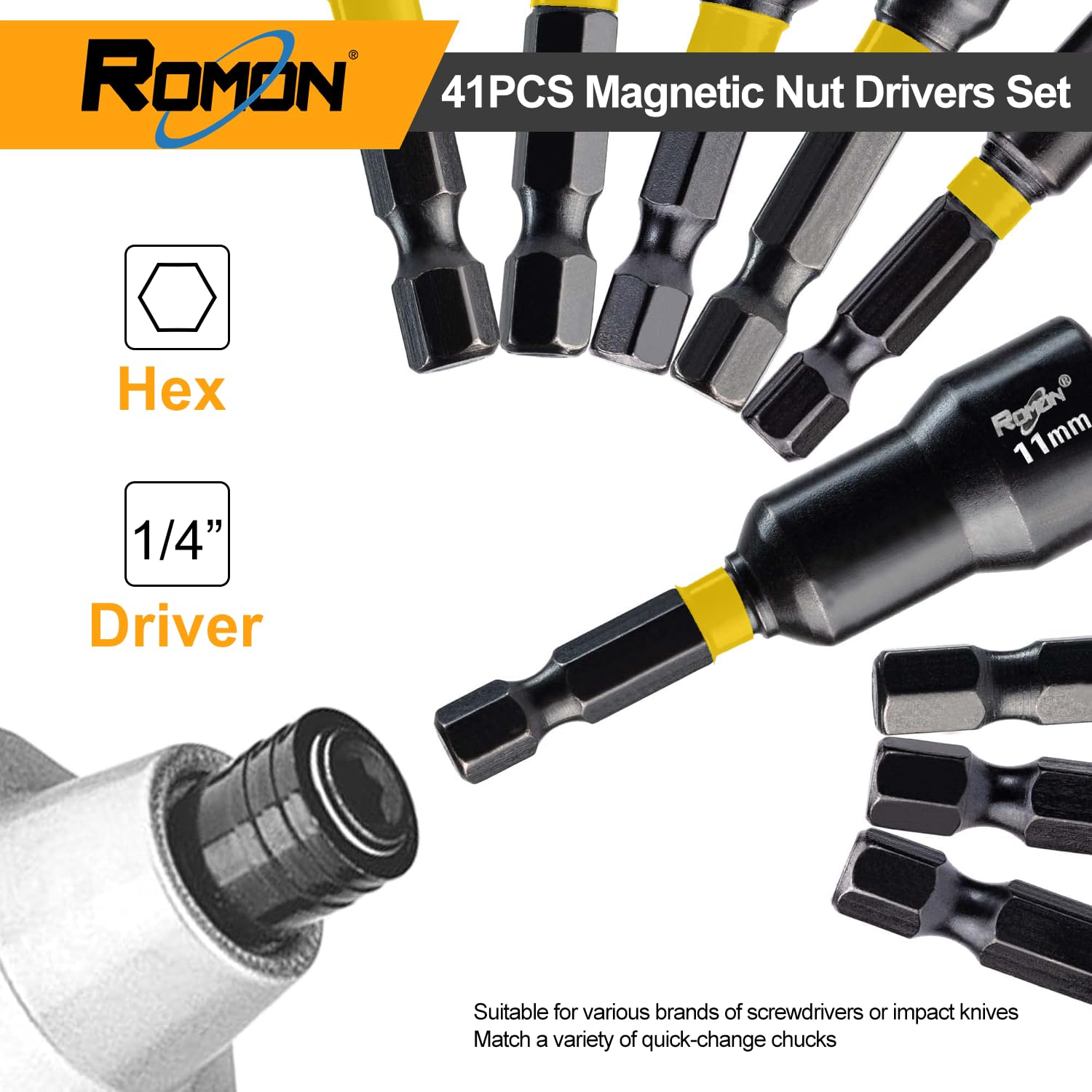 Saker 34-Pc Magnetic Impact Nut Driver Set – 1/4" Quick Change, Includes Sockets, Extensions & Adapters For Impact Drills