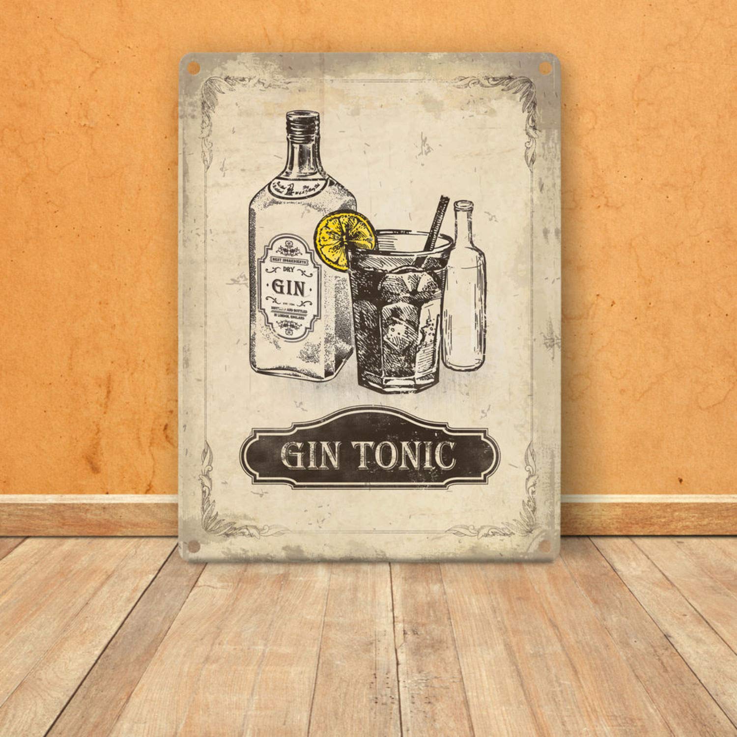 Targa Metallica Decorativa The Best Tonic Has A Large Gin In It! - 15 X 20 Cm - Perfetta Per Bar, Cucina, Regalo Divertente