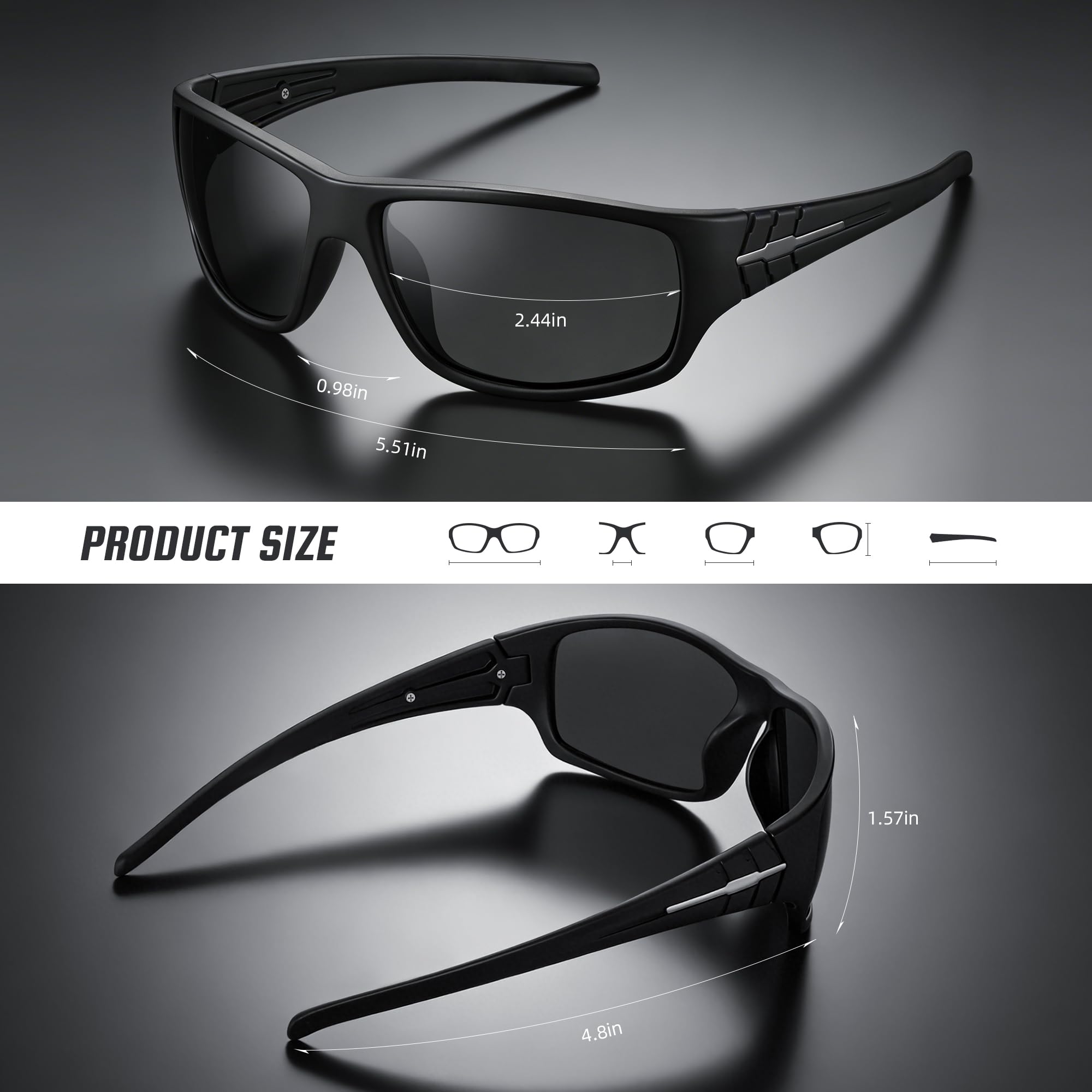 XVXV Gafas de sol deportivas polarizadas para hombre, gafas de sol envolventes, protección UV para ciclismo, pesca, conducción