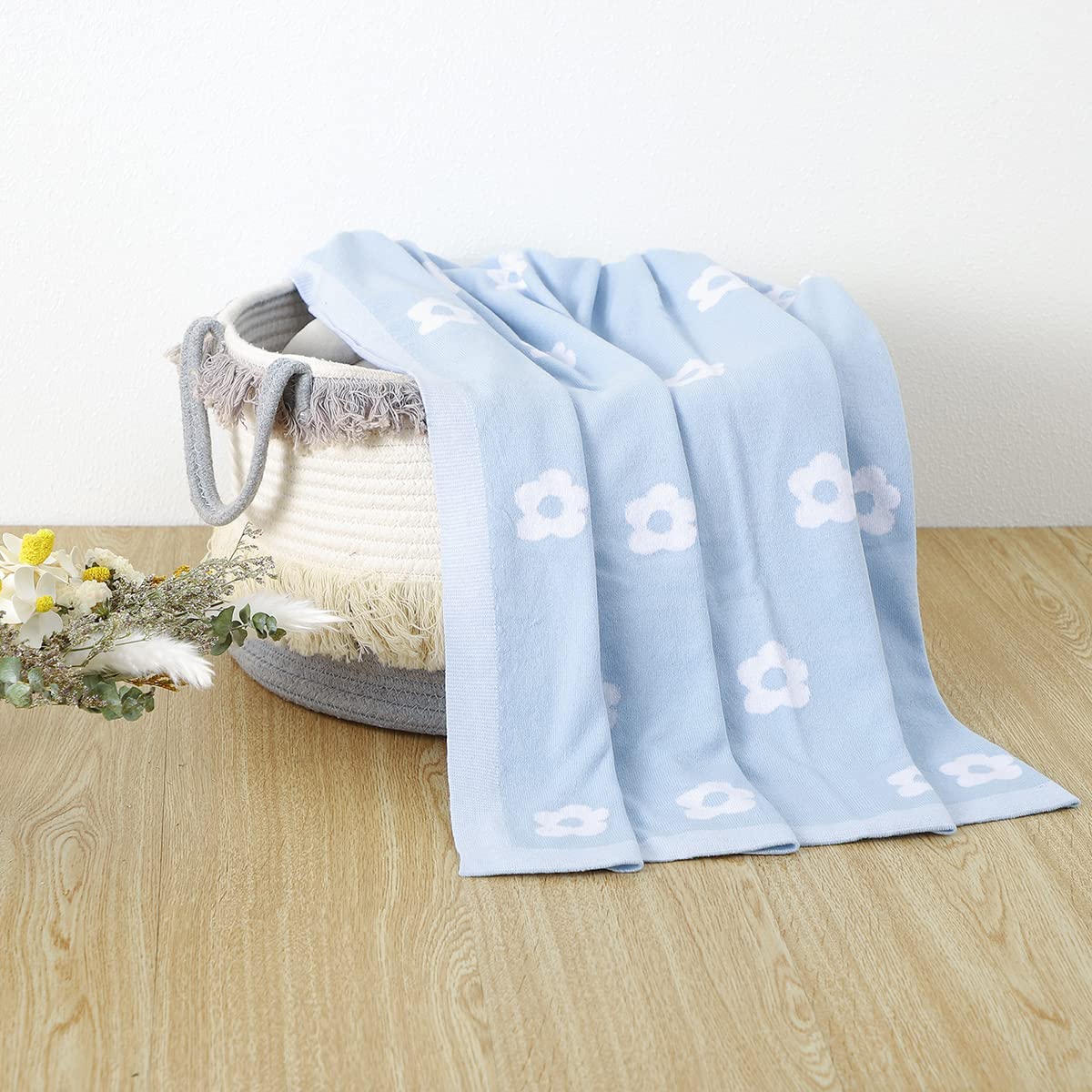 DovFanny Baby Blanket Cotton Soft Knitting Blanket for Boy and girl Infant Toddler Crib Cot Stroller 90 x 70cm Light Blue - Image 4