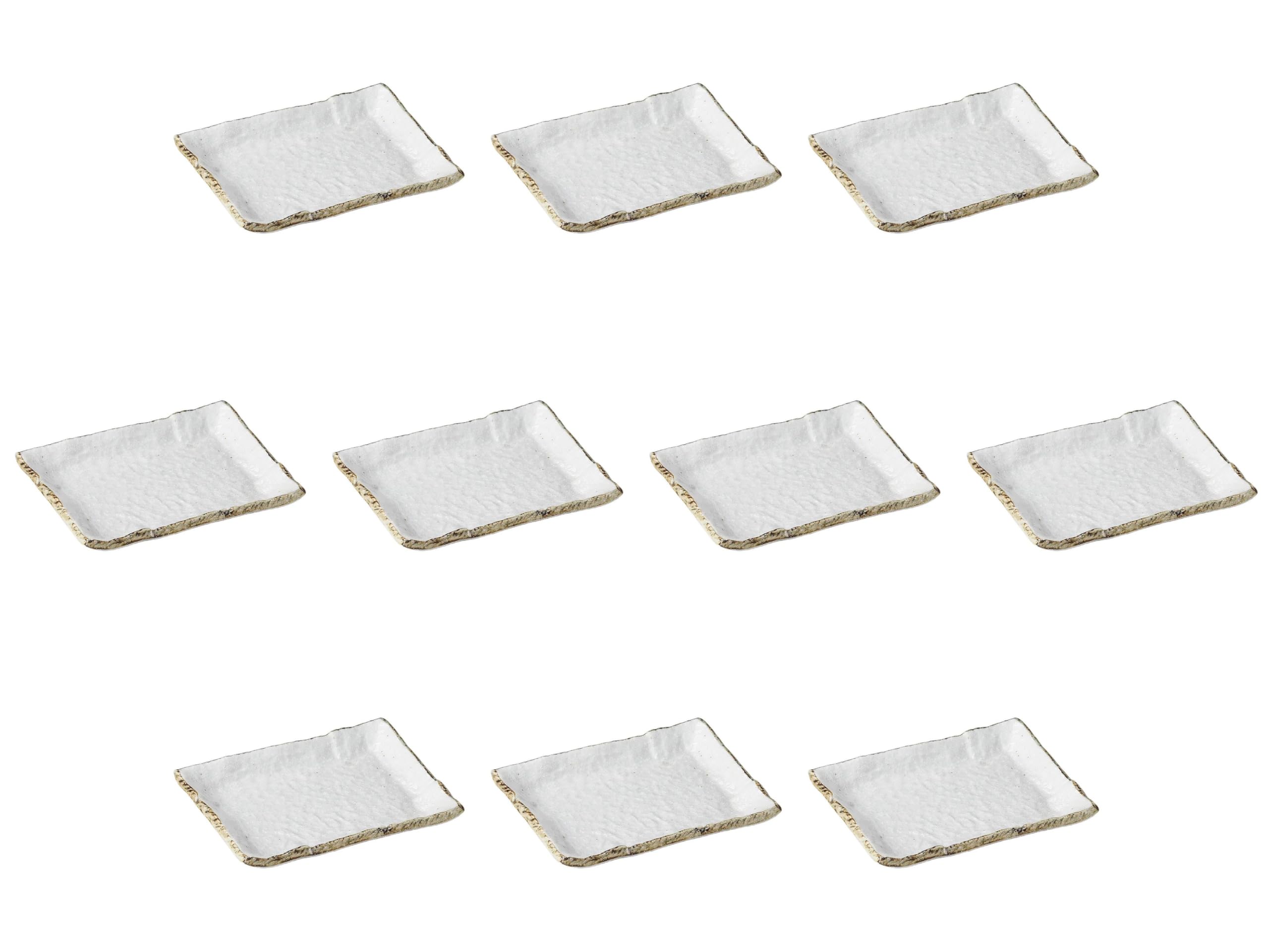 Set of 10, Shino Long Square Dishes [5.7 x 4.3 x 0.6 inches (14.5 x 11 x 1.6 cm) | Setomonohonpo