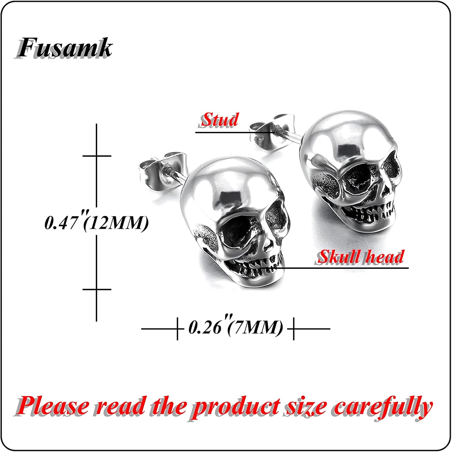 Punk Piercing Body Jewelry Titanium Steel Skull Stud Earrings - Image 2