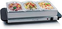 MegaChef Stainless Steel Buffet Server Food Warmer with 3 Removable Sectional Trays - Easy Clean Portable Warming Tray