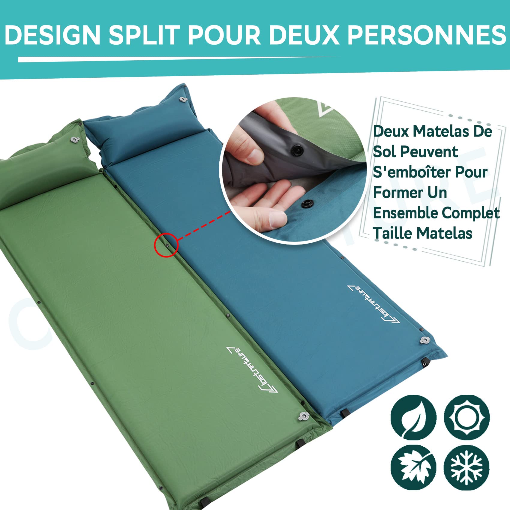 Clostnature Matelas de Couchage Auto-gonflant de Camping – 3/5/7.6 cm d'épaisseur pour extérieur Auto-Gonflable avec Petite Taille, Matelas léger pour Le Sport, la randonnée, l'hiver