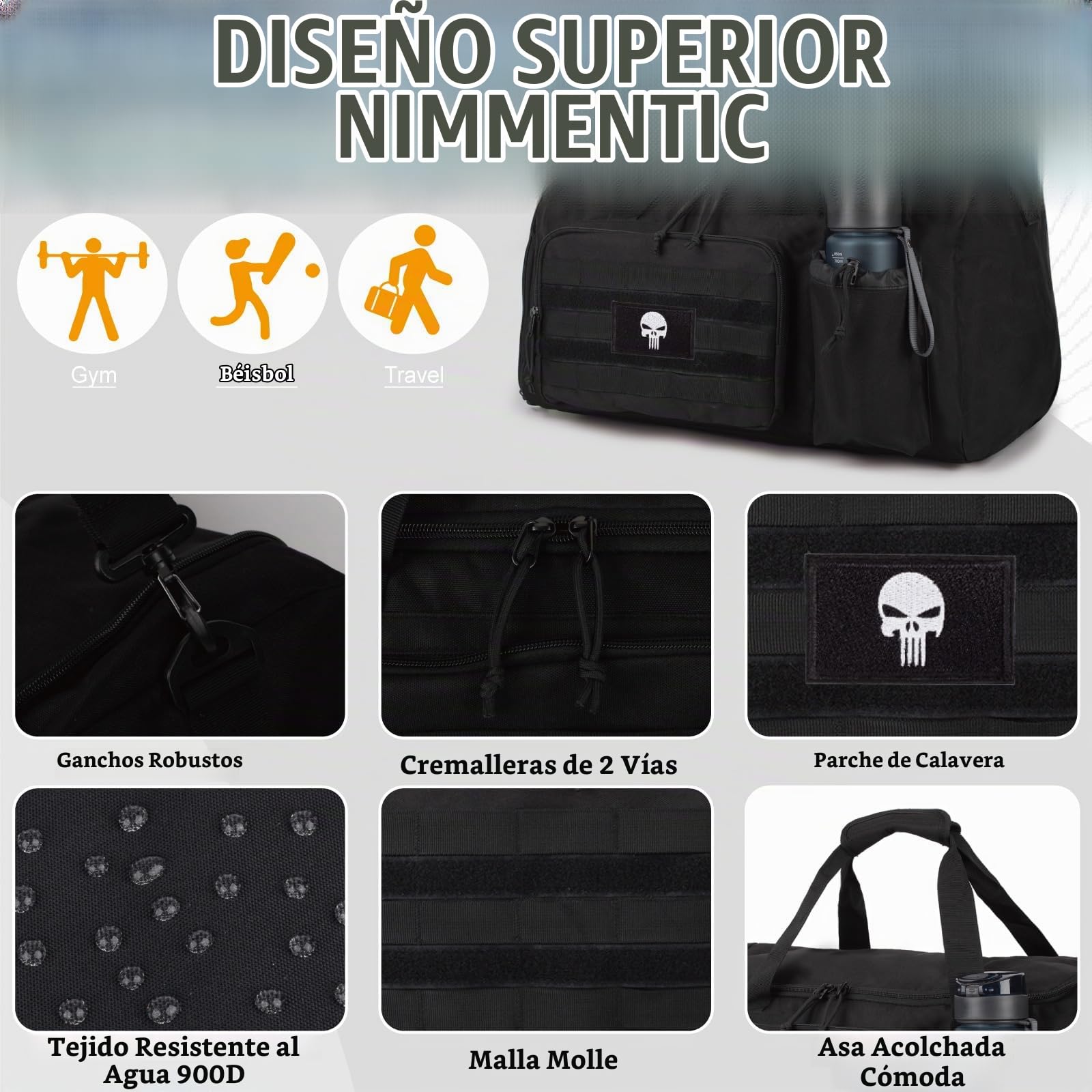 Bolsa Táctica Gimnasio Hombre, Bolsa Lona Grande 40L para Viajes | Bolsa Deportiva Táctica Gran Capacidad con Múltiples Compartimentos, Multifuncional e Impermeable para Camping y Senderismo