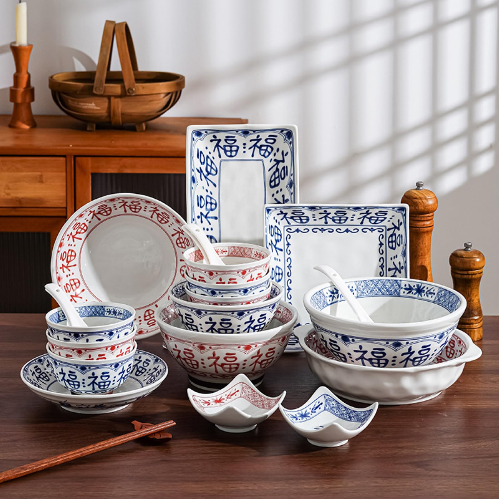 Unterglasur-Schüssel-Set, Keramik, Lamian-Nudeln, 30,5 cm, Doppelohr-Stein, Suppenschüssel / Duofuhong