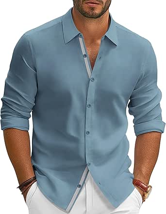 PJ PAUL JONES Men's Dress Shirts Wrinkle-Free Stretch Button-Down Long Sleeve Casual Business Shirt