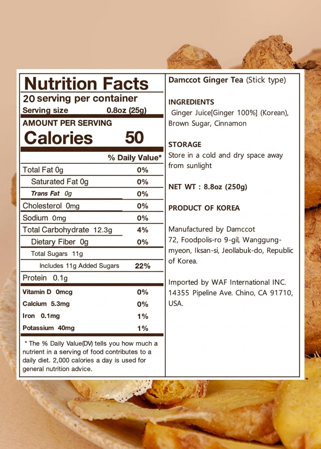 Korean Food Damccot Ginger Tea Stick Gift Set(20ea), Concentrated Korean Ginger Extract for Hot & Iced Tea, Milk Lattes - Image 2