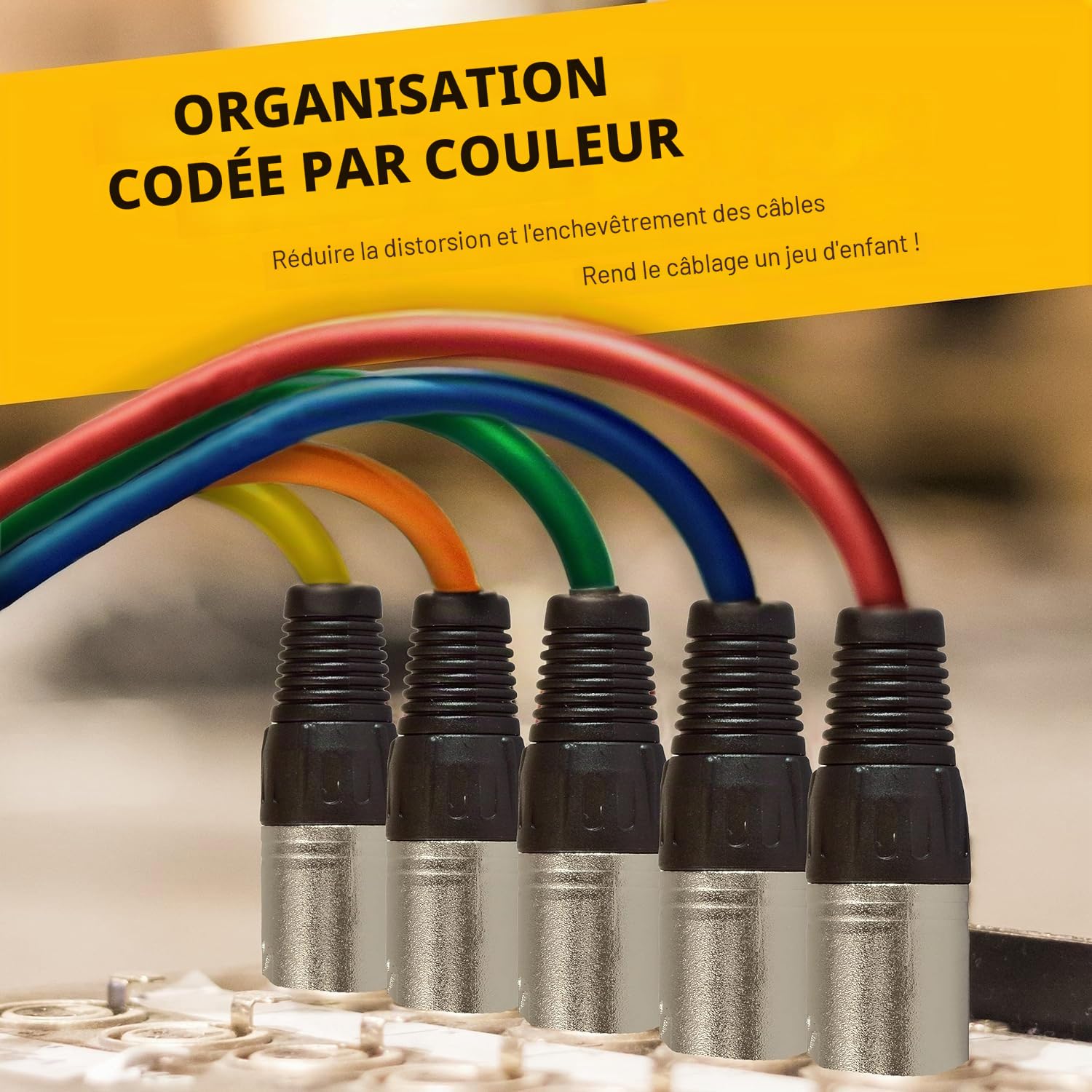 Lot de 6 câbles de microphone - XLR mâle vers XLR femelle - Noir - Câble de microphone symétrique - 7,5 m