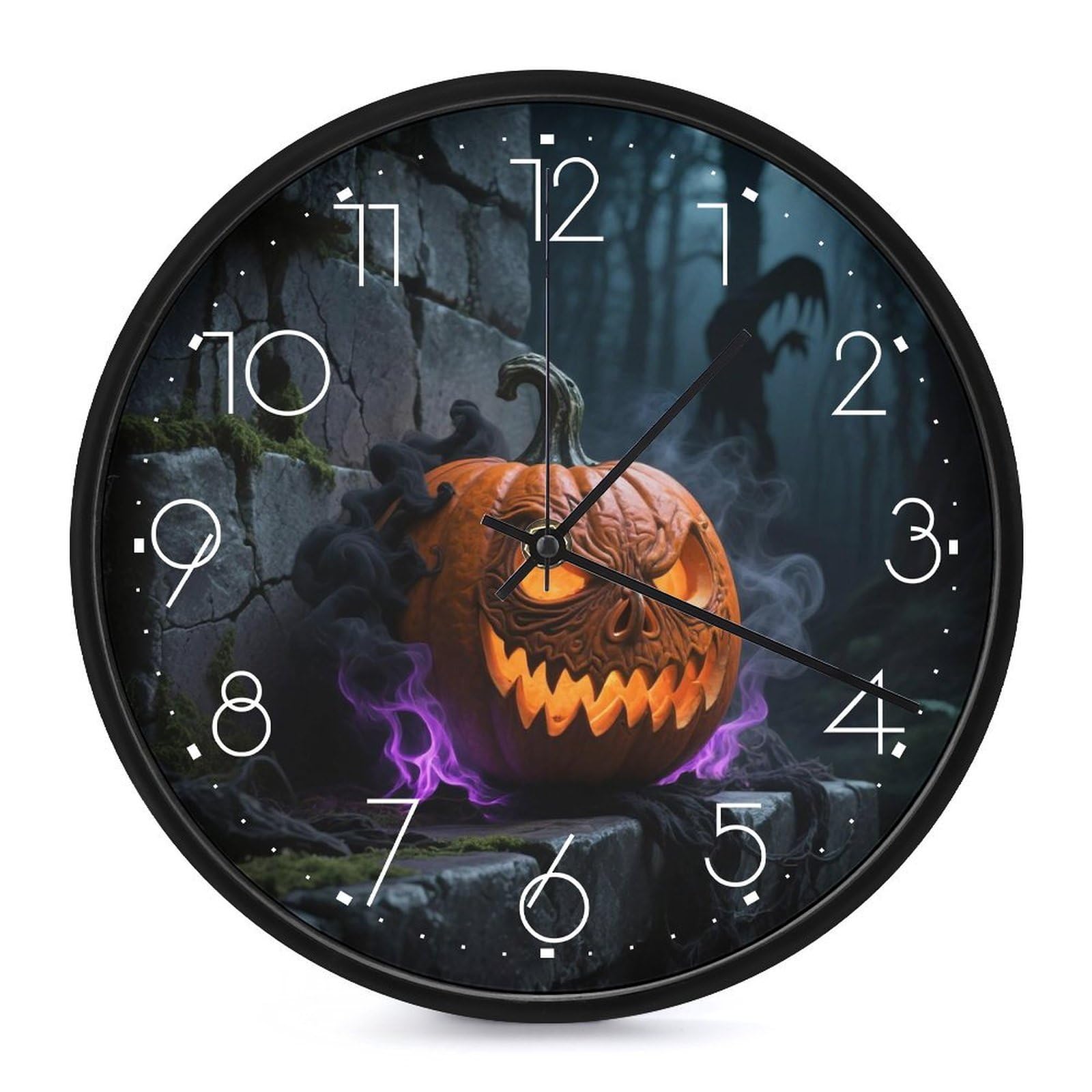 DWVTSLH Gothic Style Pumpkin Lantern Wall Clock 10 Inch Silent Non-Ticking Modern Clocks Battery Operated - Decorative Wall Clocks for Bedroom Living Room Kitchen Office Wall Decor Gift Idea