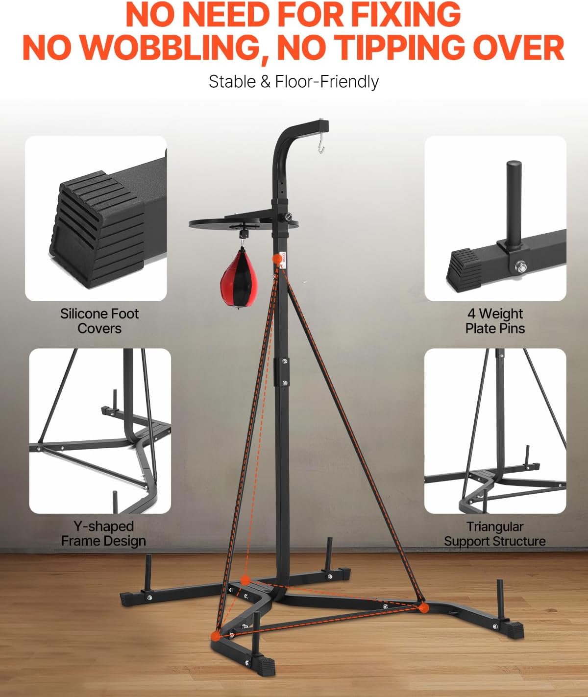 VEVOR 2 in 1 Punching Bag Stand, Steel Heavy Duty Workout Equipment,Freestanding Sandbag Rack,for Home Gym Fitness - Image 5