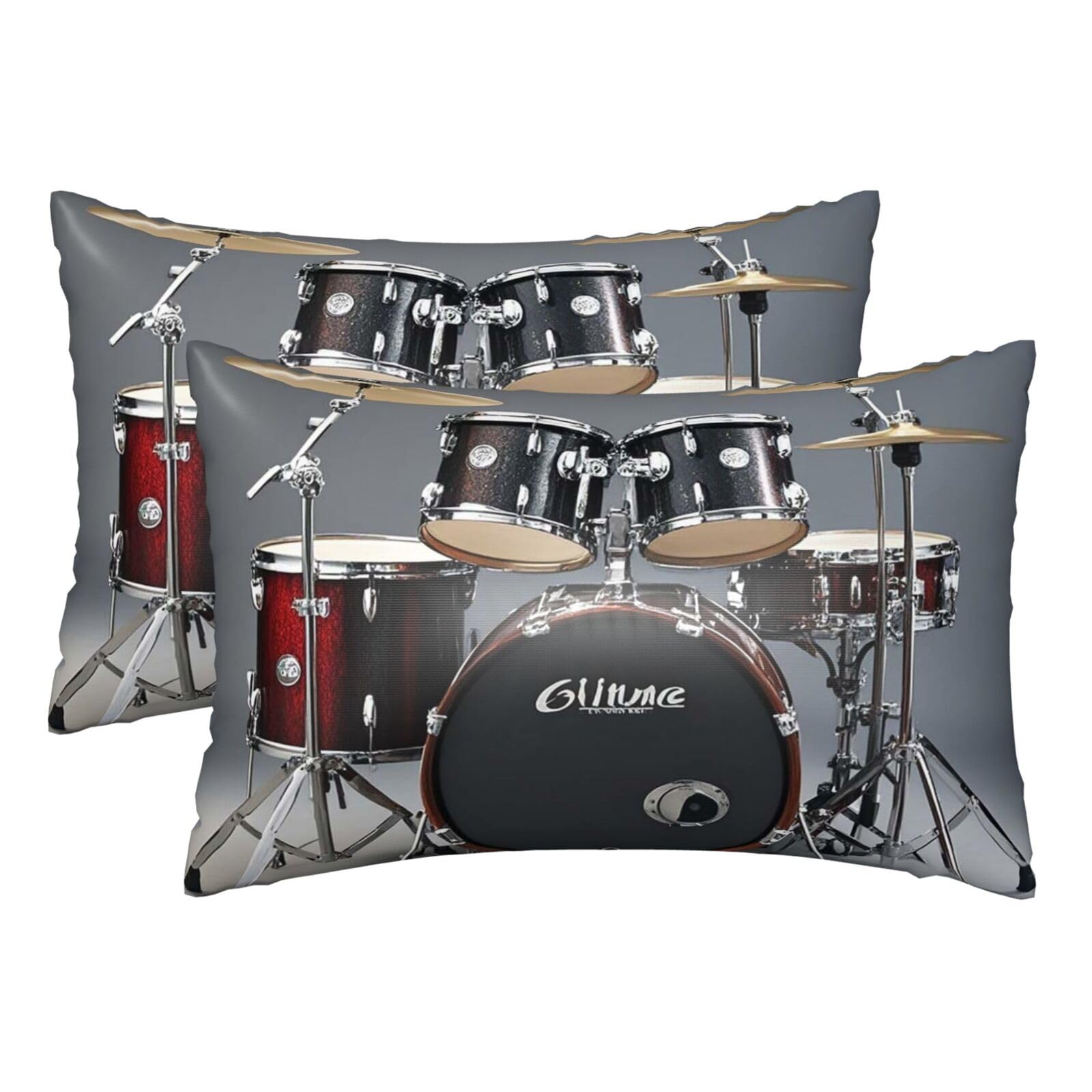Silk Pillowcases Set of 2 Pillow Shams Breathable Soft Pillow Covers with Envelope Closure Drum Set Pillowcases Standard Size 20x30 Inches Washed Pillow Cases for Hair and Skin