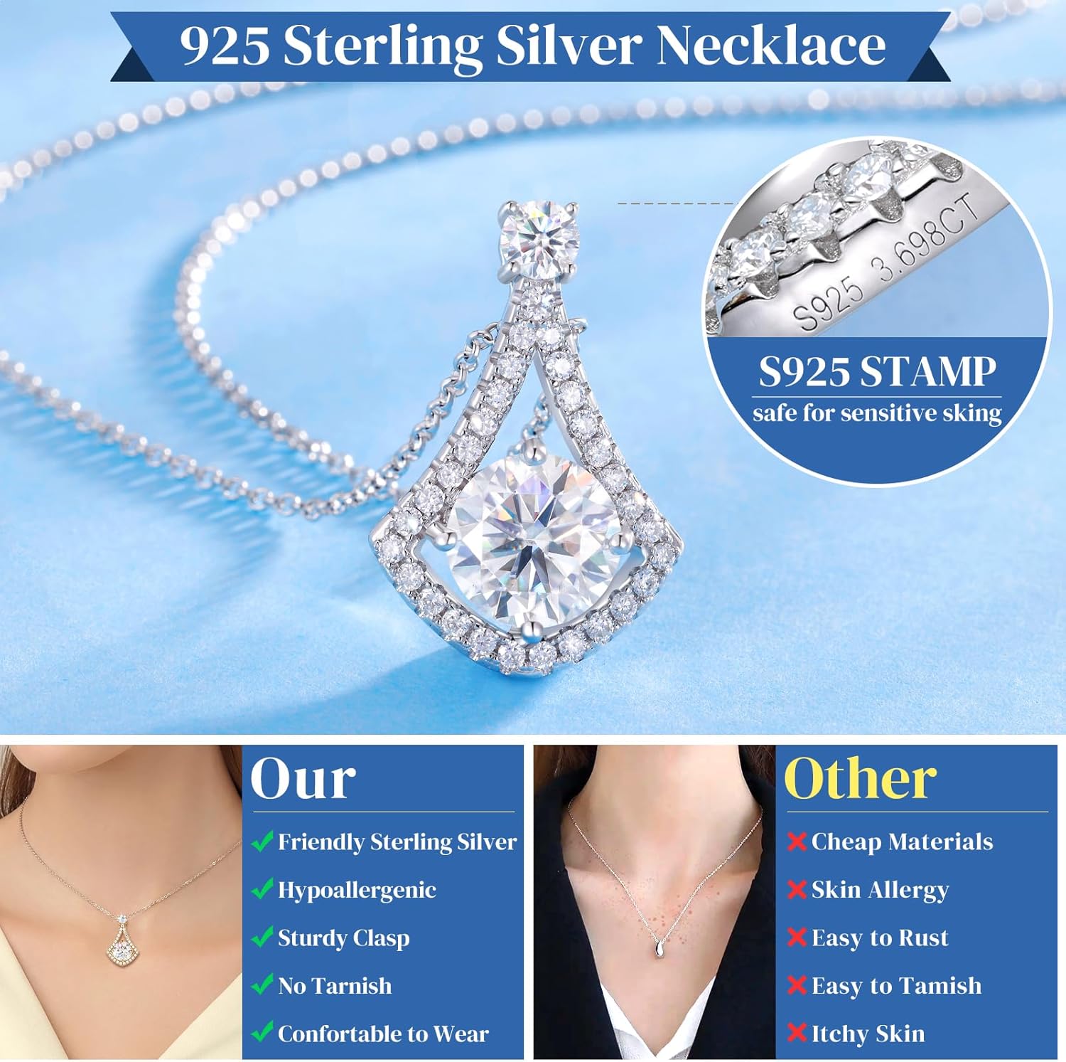 Moissanite Necklace Pendant Gift for Women, 925 Sterling Silver 18K White Gold Vermeil Hypoallergenic 1.0-4.0CT Moissanite Valentines Pendant for Her, Anniversary Day, Birthday, Wedding - to My Wife, Mom - Image 2