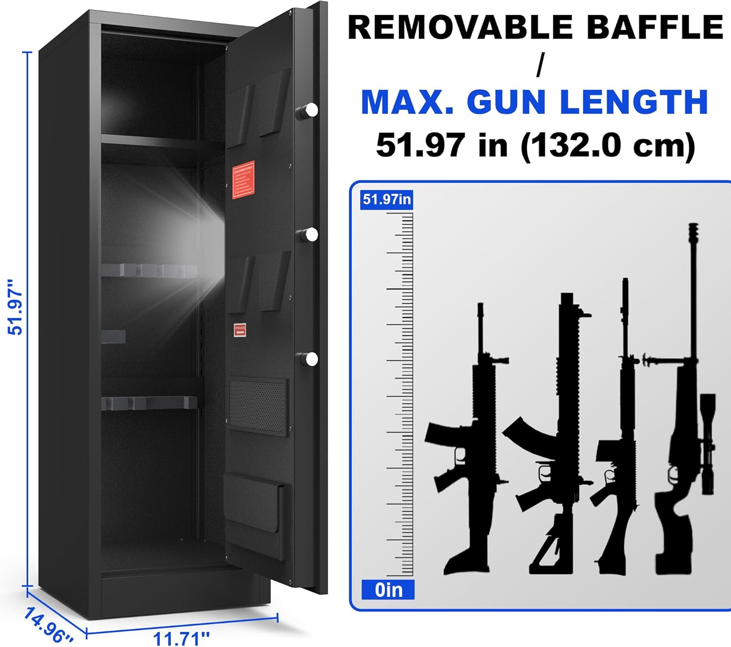 Marcree 8-10 Gun Safe, Large Gun Safes for Rifle & Pistol Storage, Quick Access Rifle Safe, Gun Cabinets for Rifles and Shotguns, Adjustable Shelves, Long Gun Safe with Dual Alarm & Mute Mode