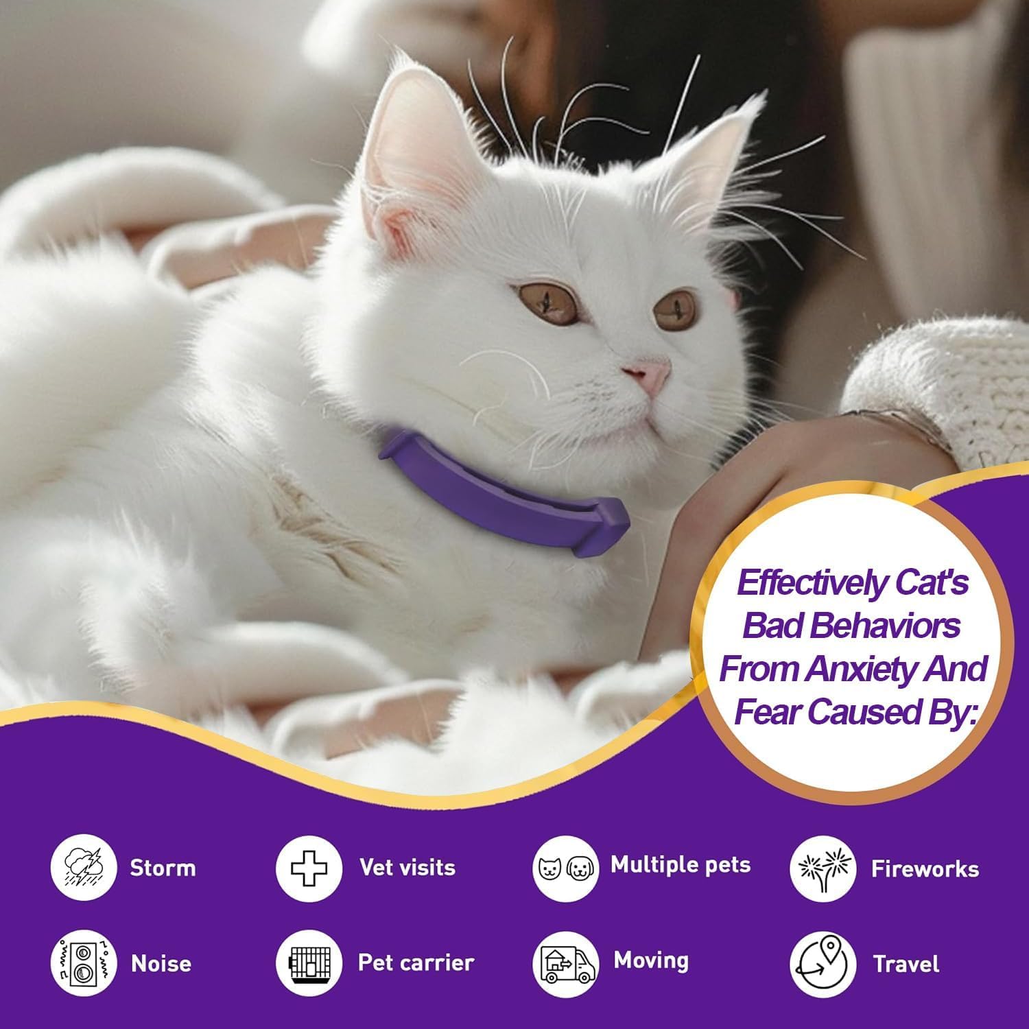 Cat Calming Collar, Calming Collar for Cats 4 Pack, Pheromone Collars for Cats – Adjustable 15″, 60-Day Lasting Stress & Anxiety Relief, Reduce Noise Fear, Scratching & Separation Anxiety (Pruple) - image 5