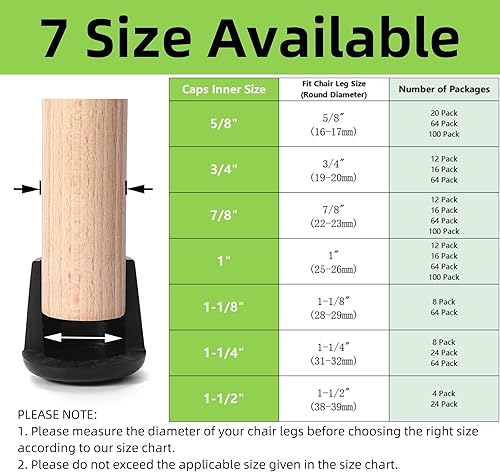 Miniatura 18 de Furnigear Tapas para patas de silla, puntas de goma antideslizantes de 1-1/2 pulgadas de diámetro interior, protectores de suelo redondas blancas