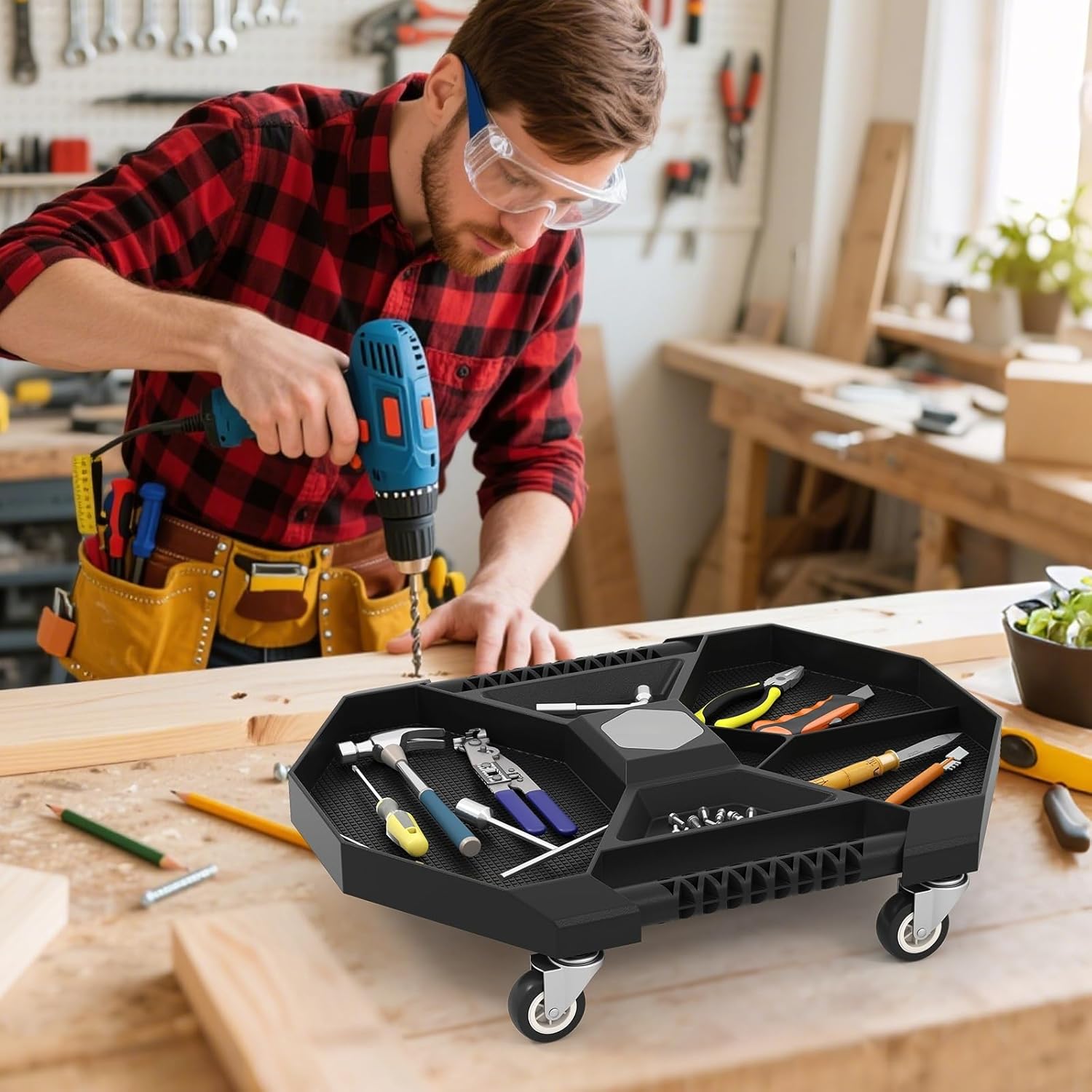 Goplus Rolling Tool Tray, Under Car Magnetic Moving Tray with 4 Swivel Casters, 55 LBS Capacity Caddy Tray, Tool Tray Creeper for Garage, Workshop, Automotive Repair, Mechanics