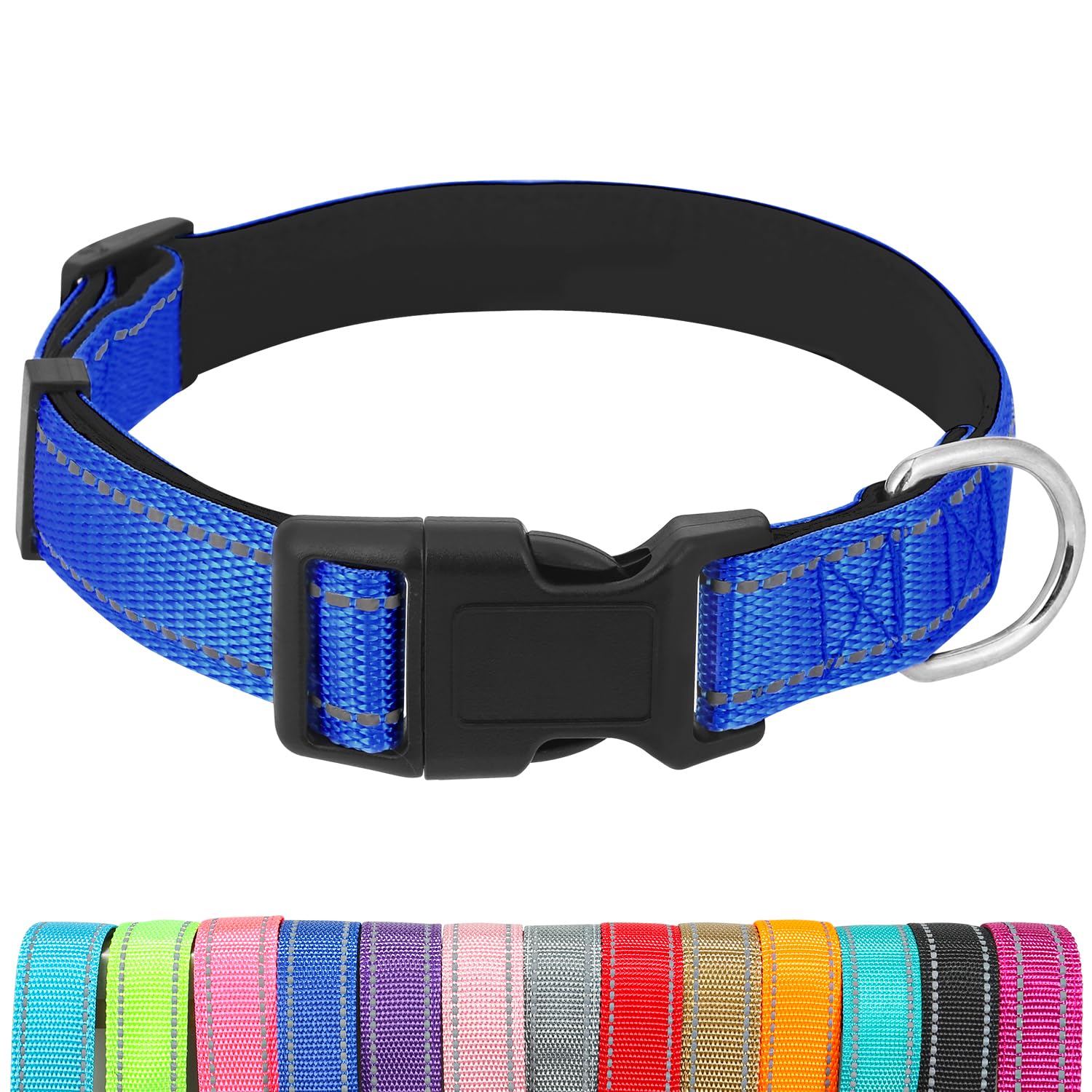 Dog Collars Adjustable for Puppy and Small Dogs,Heavy Duty Waterproof Dog Collar with Quick Release Buckle,Girl Boy Female Male Reflective Nylon Dog Collar with Soft Neoprene Padded,XS,Navy Blue
