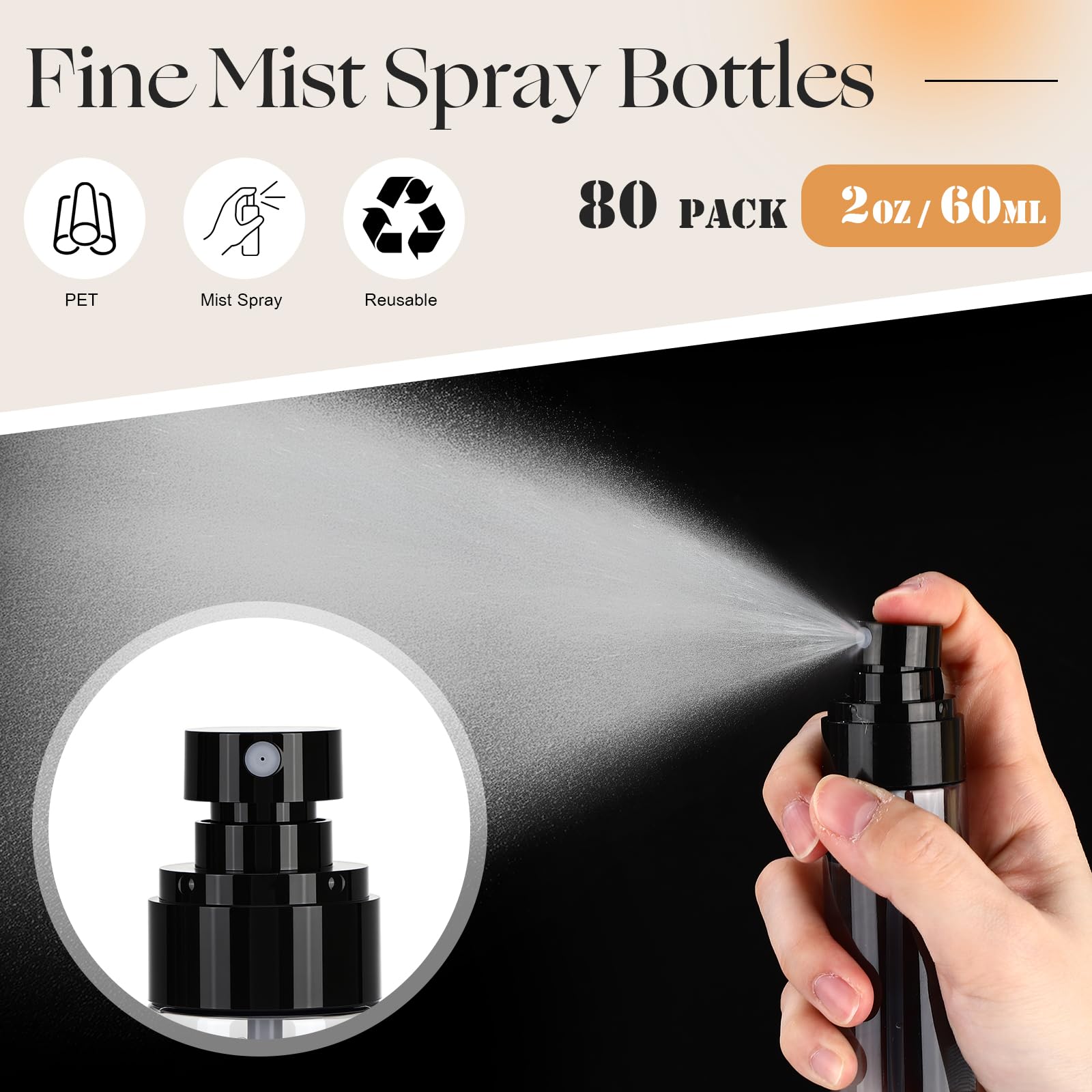 Confezione da 80 flaconi spray vuoti da 56,7 g, a prova di perdite, ricaricabili, in plastica, con tappo a pompa, per viso, capelli, profumi, prodotti per la cura della pelle, toner, oli