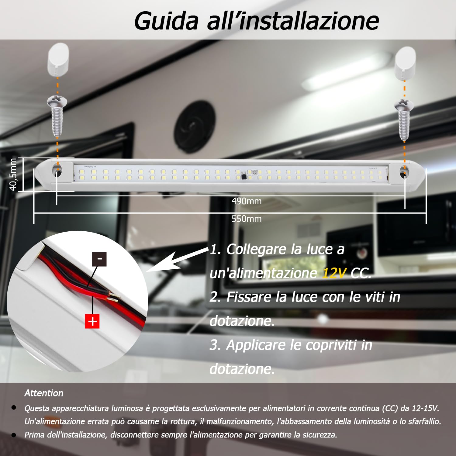 D-lite Luce LED Esterna per Camper, Barra LED 12v 55CM in Alluminio | Luce Bianca 6000K, IP66 Impermeabile, Bianca, Illuminazione LED per Veranda Tendalino Furgone, Montaggio a Parete