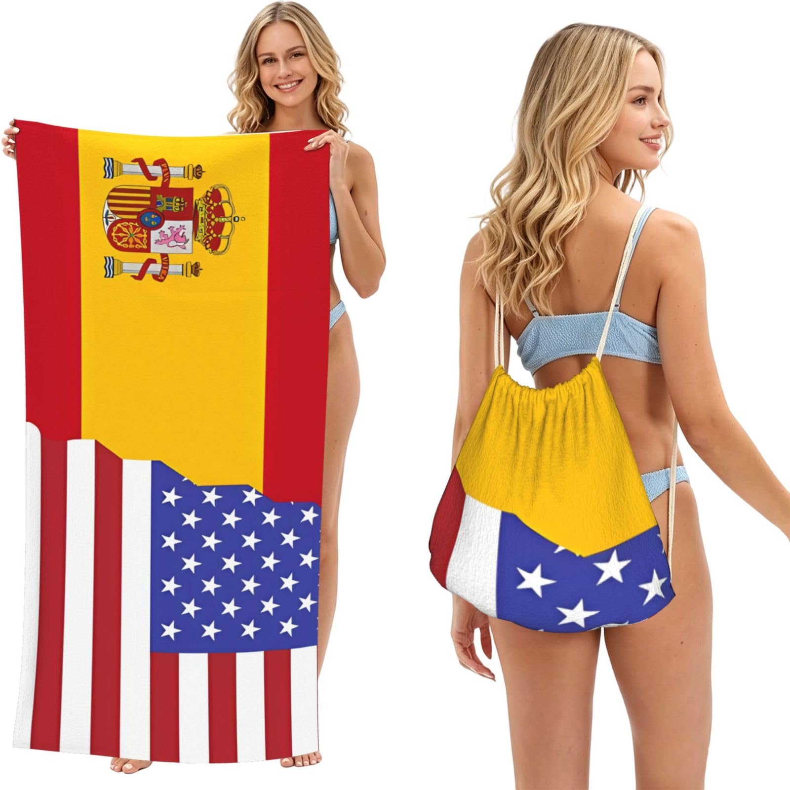 SXZVVBN American Spain Flag 2-in-1 Beach Towel Bag, Quick Dry Sand Free Travel Towel Backpack for Adults
