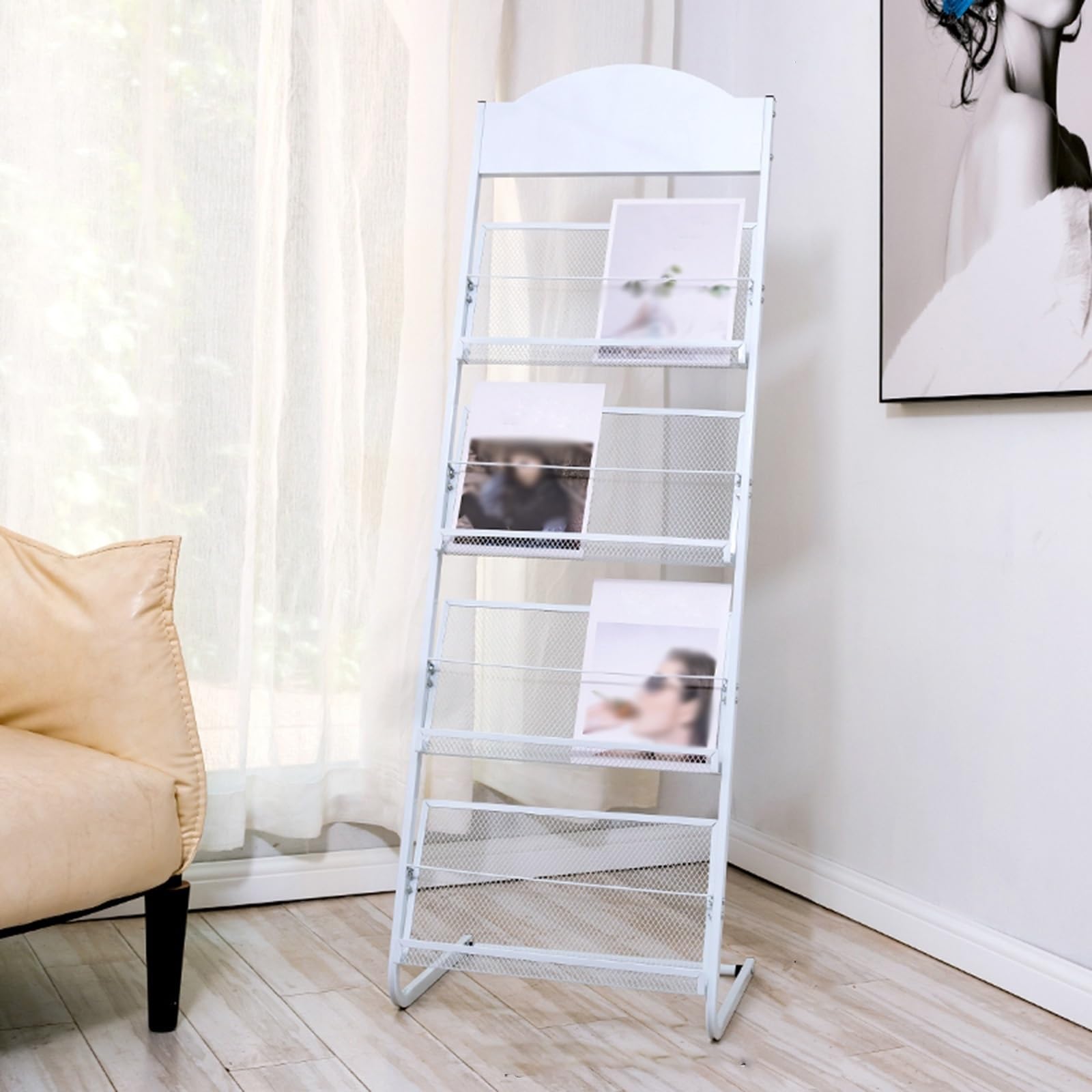 ASerZenith Floor Standing Magazine Rack, Portable Removable Brochure Display Rack, Storage Vertical Basket for Reception, Waiting Room, Exhibition